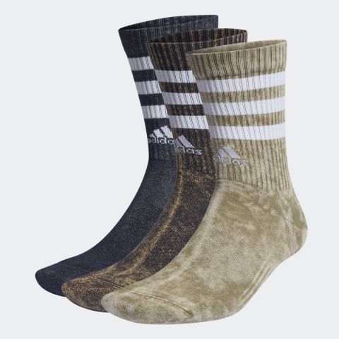 adidas 3-Stripes Stonewash Crew Socks 3 Pairs - Olive Strata / Legend ...