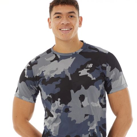 New Balance Men's Printed Accelerate Short Sleeve in Grey/Gris Poly ...