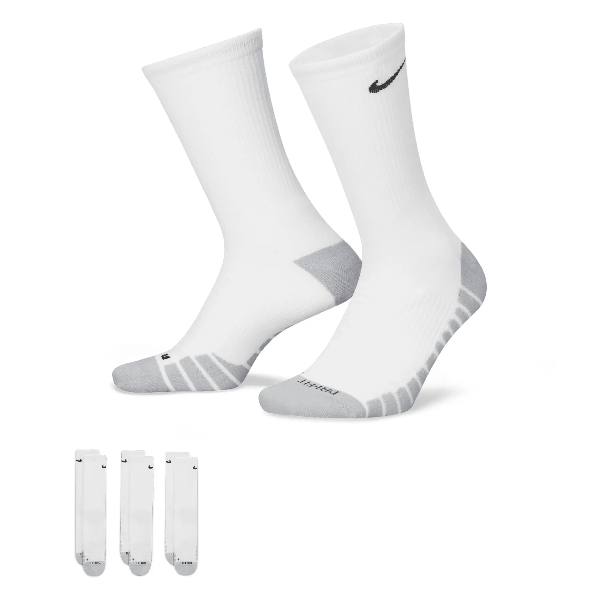 Nike Dry Cushion Crew Sports Socks 3 Pack - White, Black