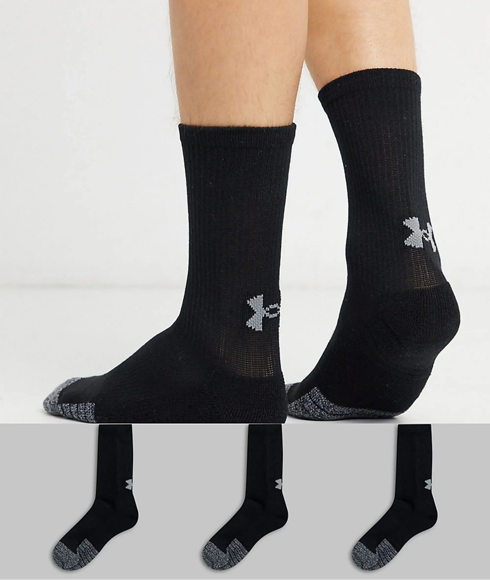 Under Armour Adult HeatGear® Crew Socks 3-Pack Black / Black / Steel