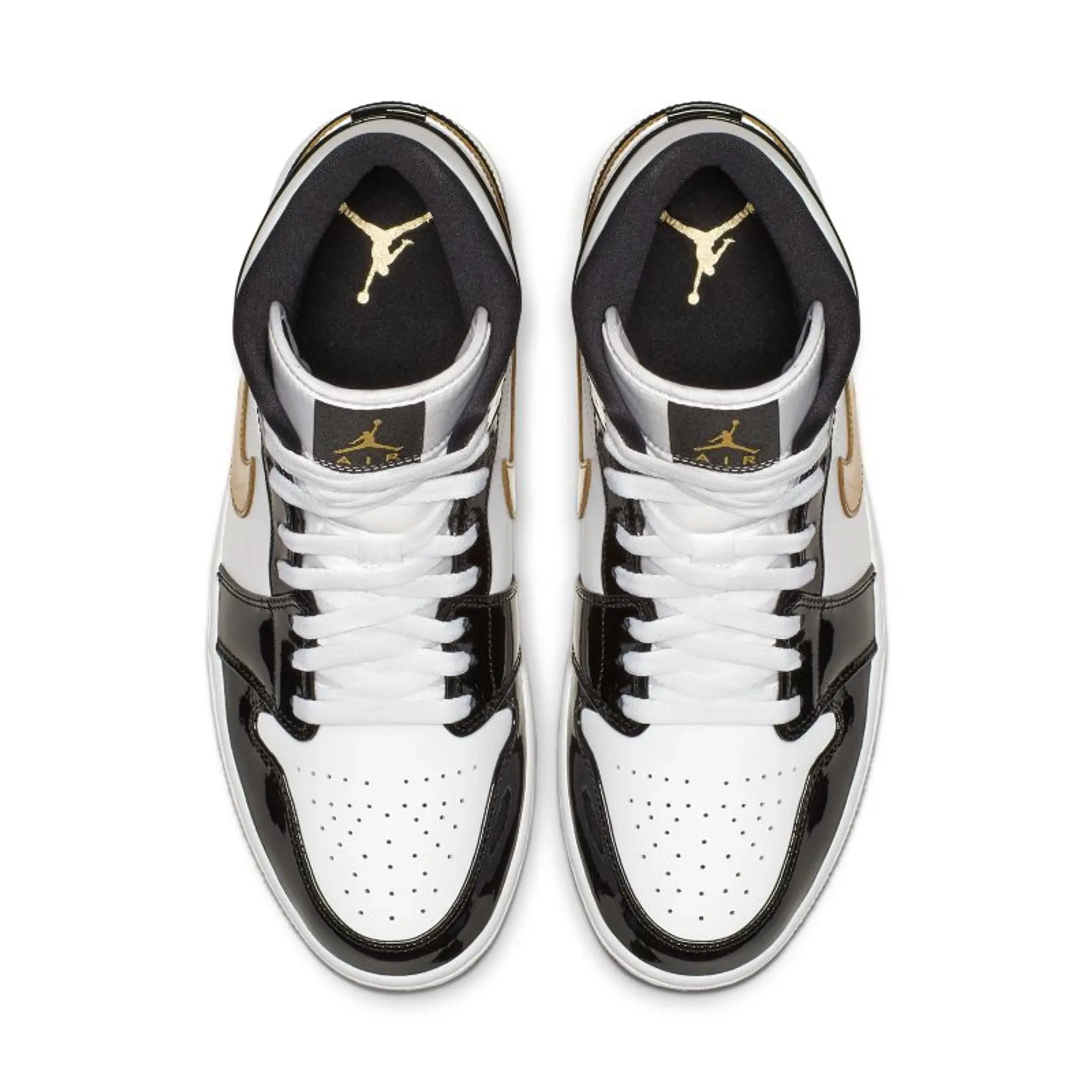 Nike Air Jordan 1 Mid Patent Black White Gold