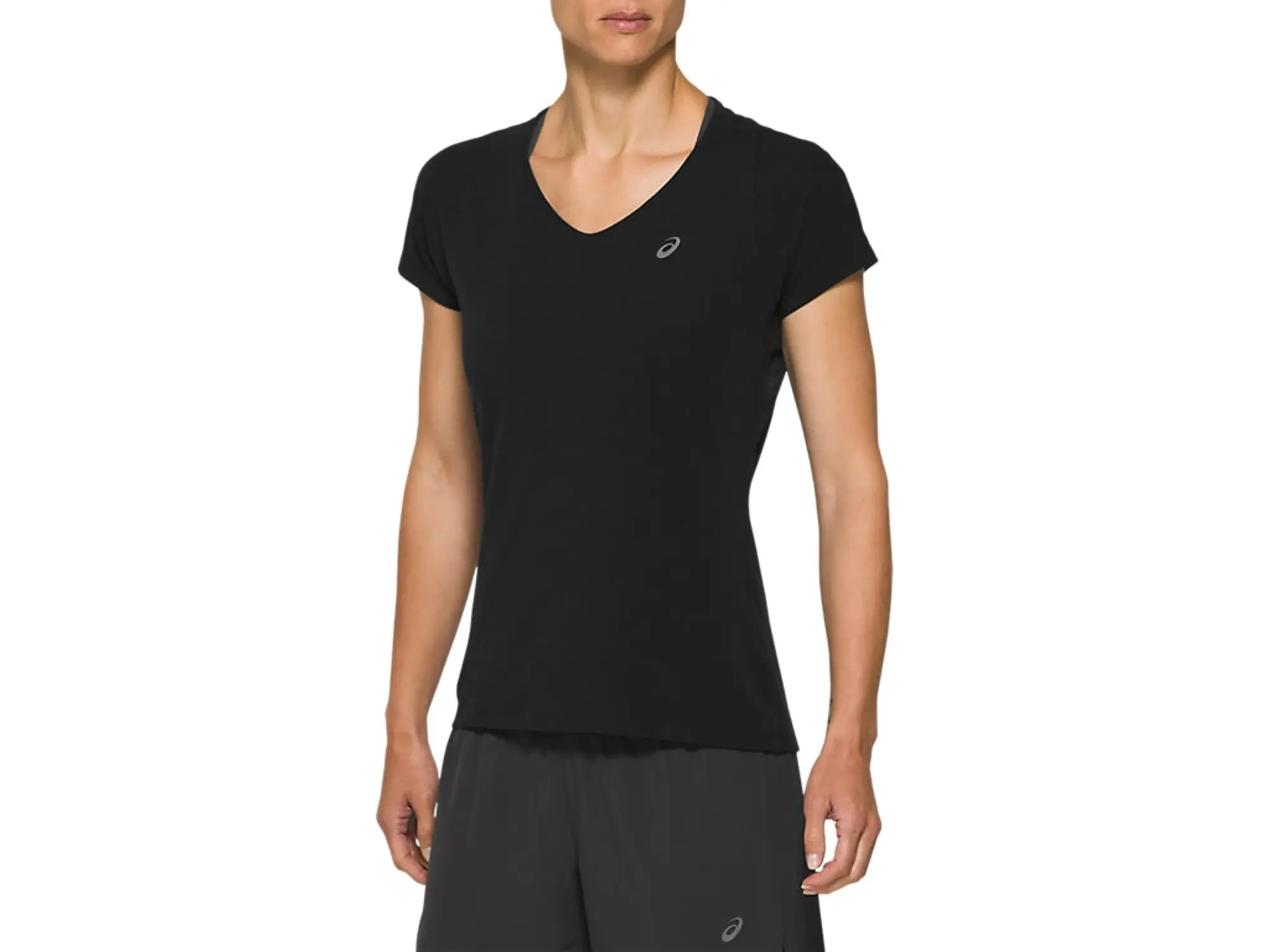 Asics V Neck Short Sleeve T Shirt Womens - Black