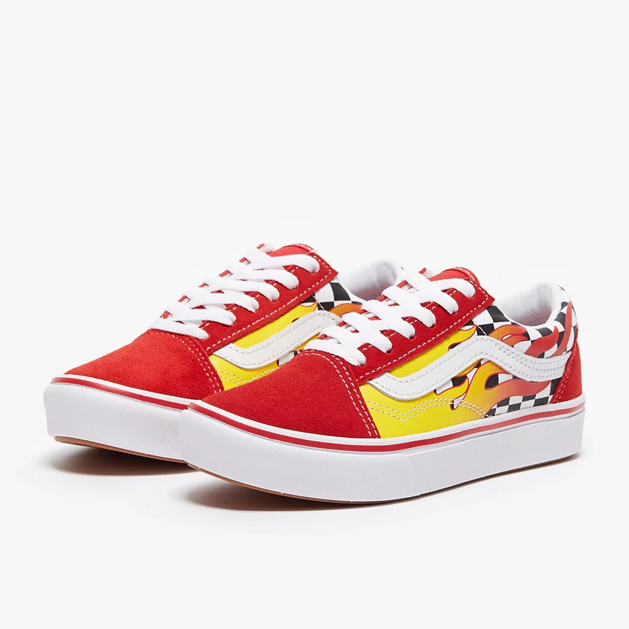 Vans Kids Flame Comfycush Old Skool Shoes (4-8 Years) ((Flame) Checkerboard/Red) Kids Red