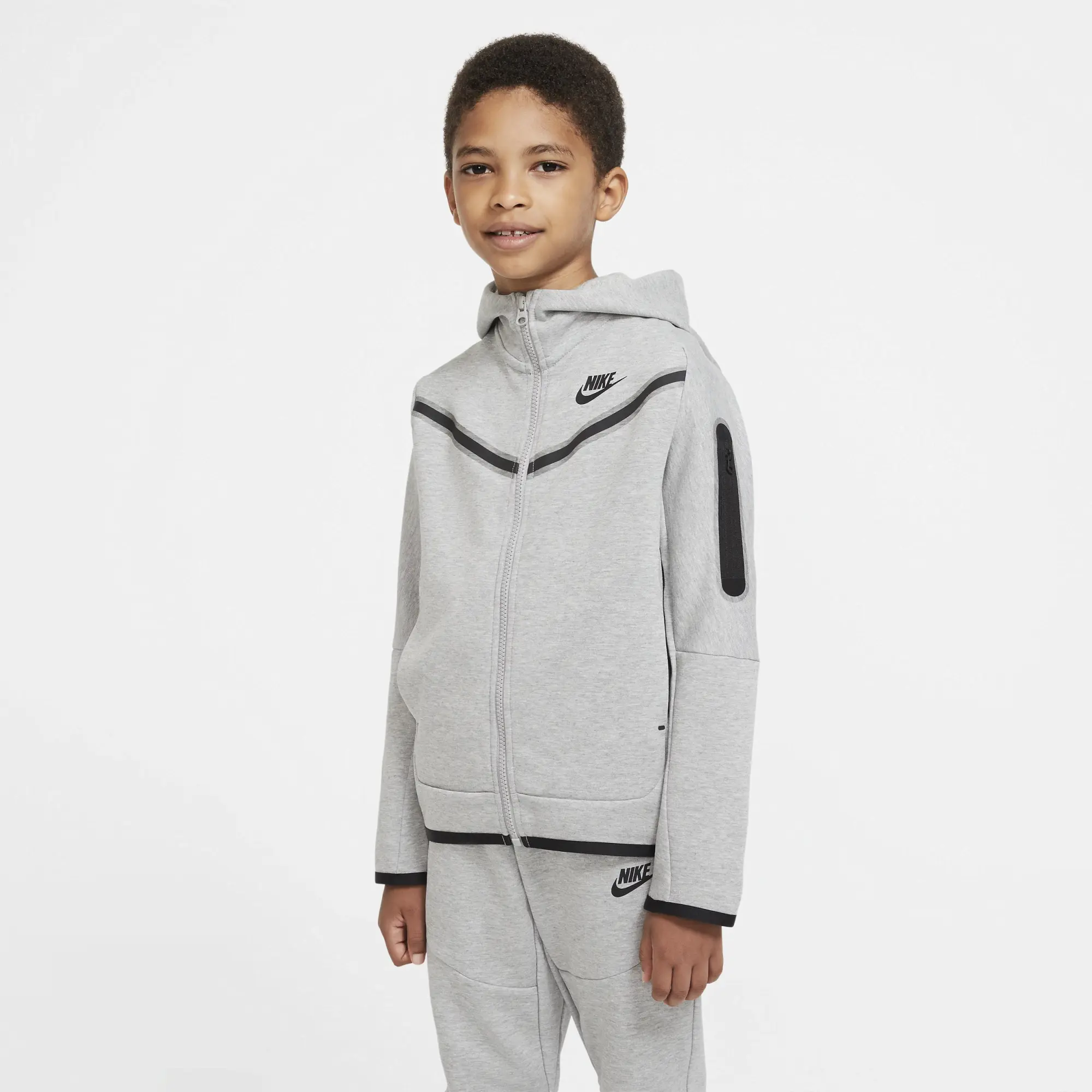 Nike Sportswear Tech Fleece Zip Hoodie Boys - Lightgrey, Black