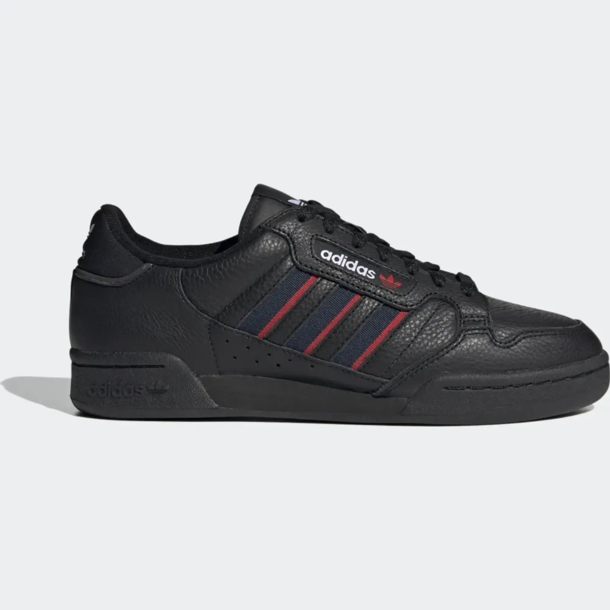 adidas continental 80 stripe trainers in black & red