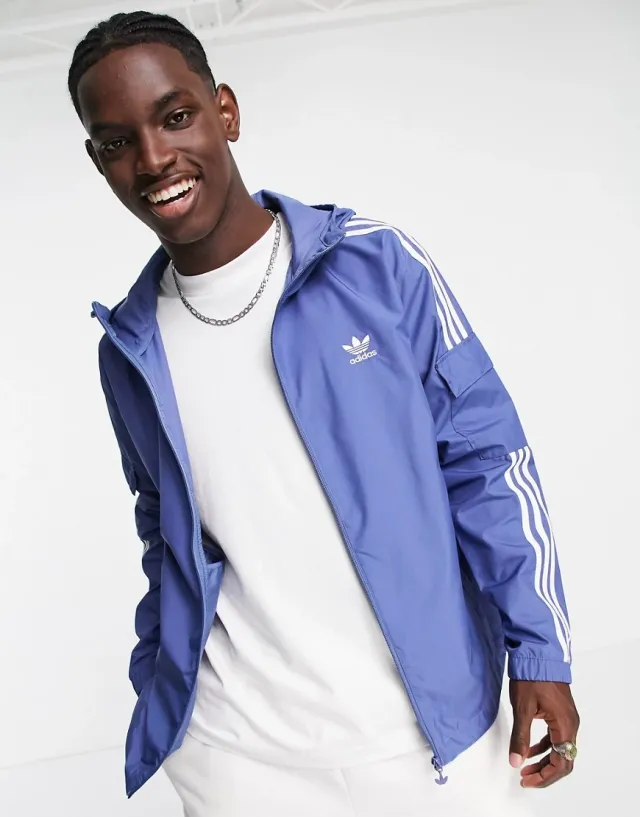 Adidas Originals Adicolor Three Stripe Windbreaker Jacket In Blue ...