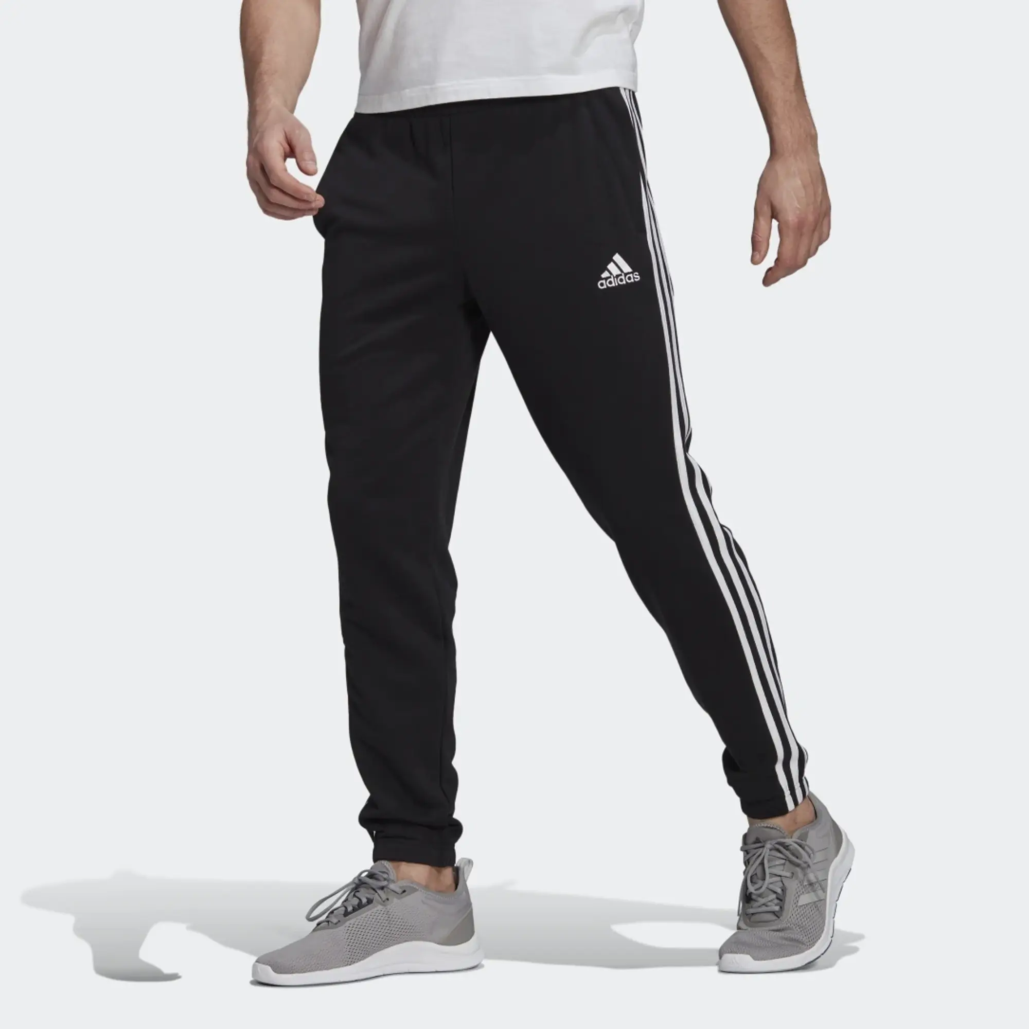 adidas Essentials French Terry Tapered 3-Stripes Joggers - Black / White