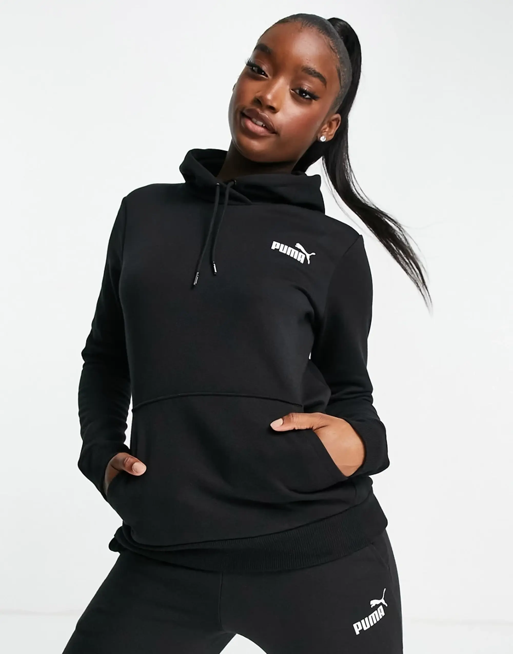 Puma Womens Essentials Small Logo Hoodie - Black Cotton