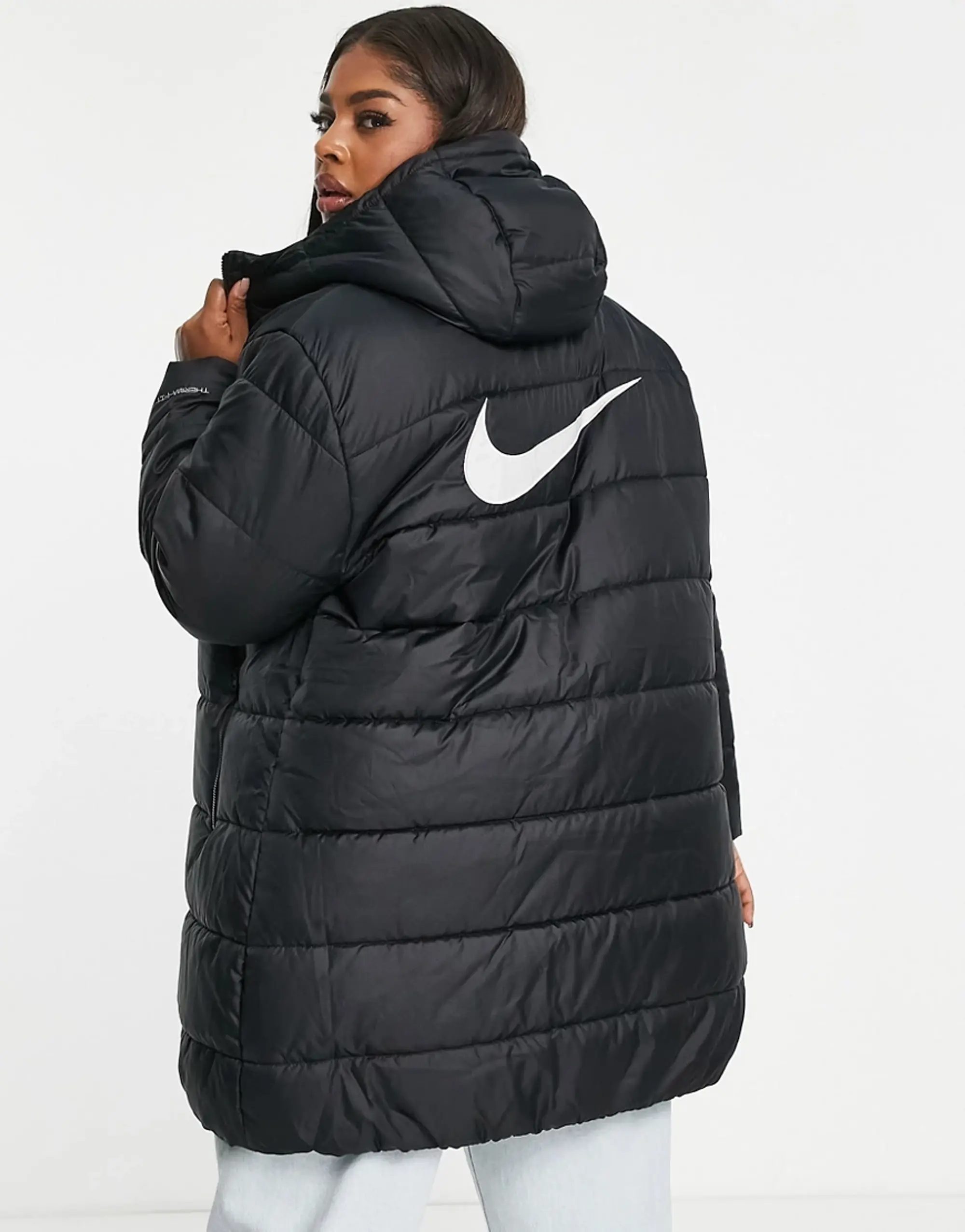 Nike Plus Classic Longline Padded Jacket With Hood In Black