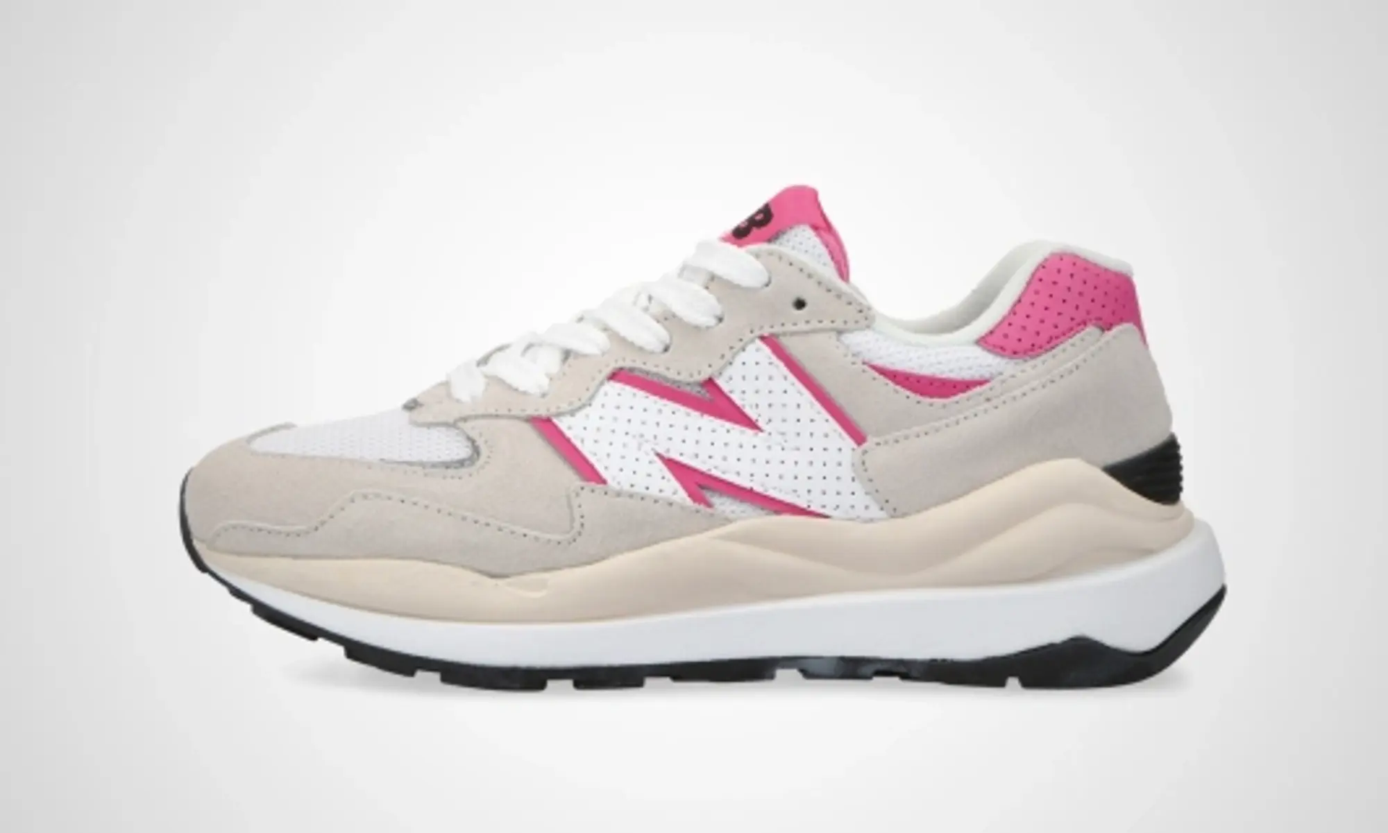 New Balance 57/40 suede trainers in off white and pink
