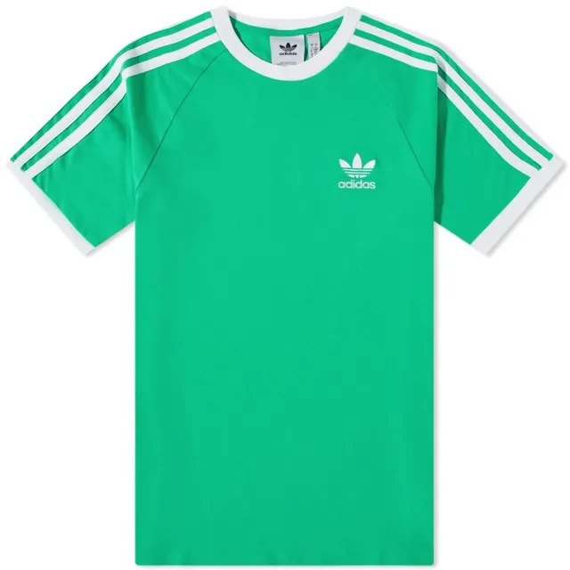 Adidas Adicolor 3 Strp Shortsleeve Tee - Green | HE9549 | FOOTY.COM