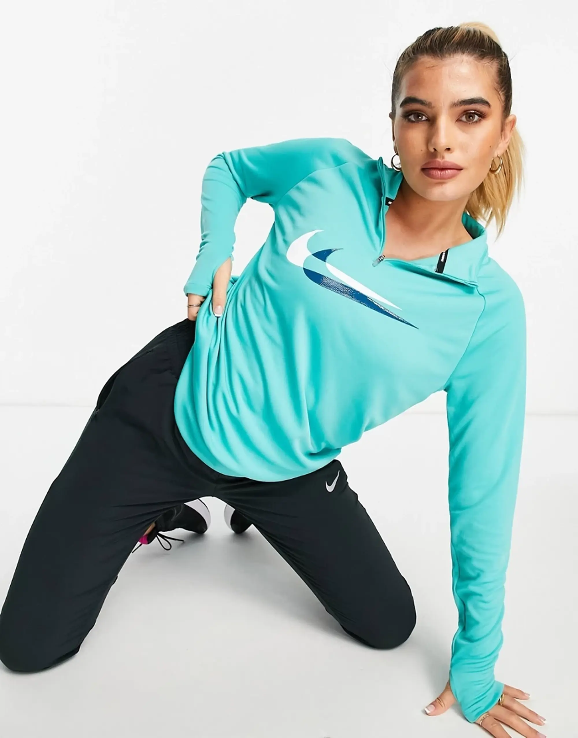 Nike Running Dri-FIT Swoosh half-zip midlayer long sleeve top in black
