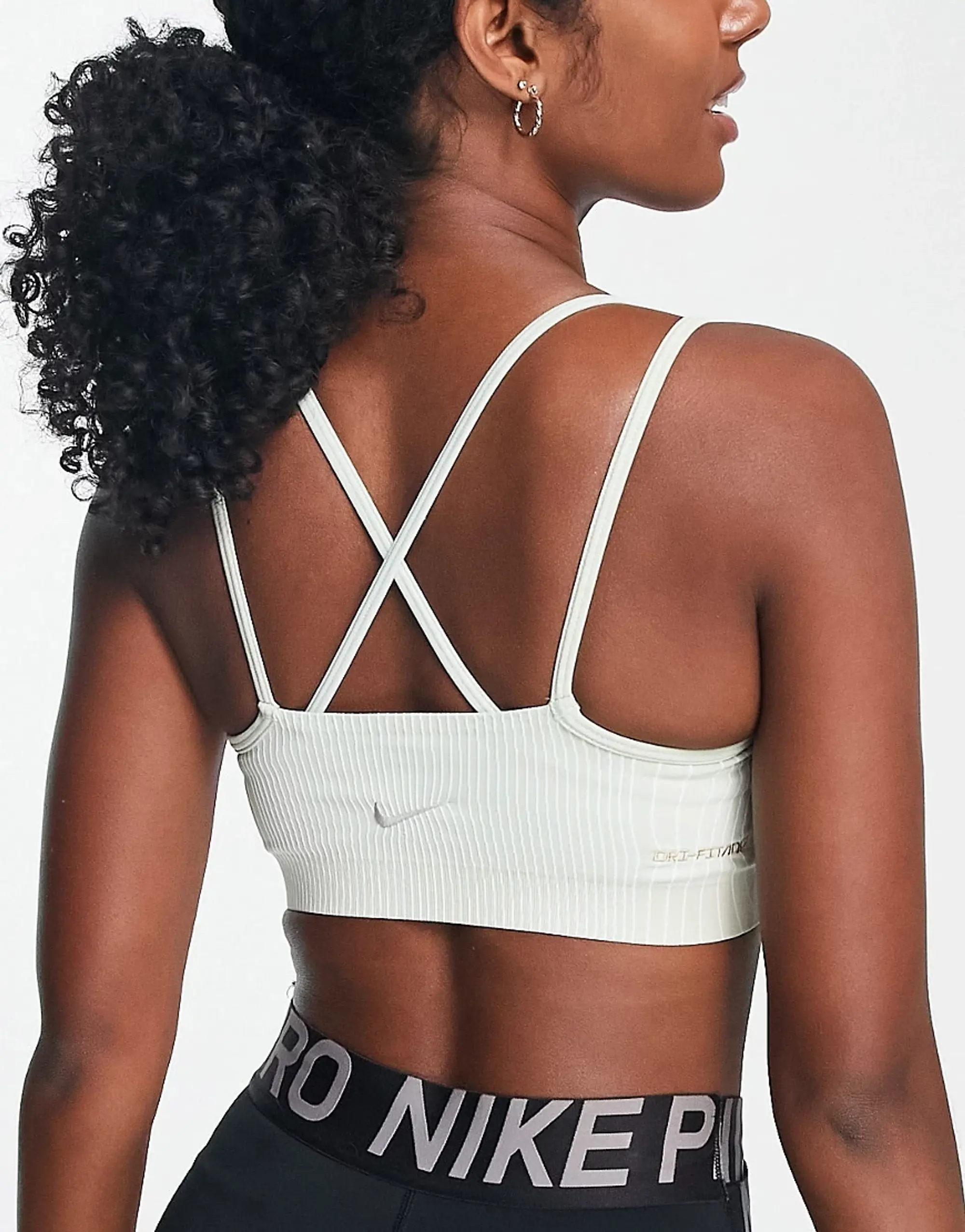 Nike Yoga Adv Indy Seamless light support sports bra in off white and mint, DM0549-126