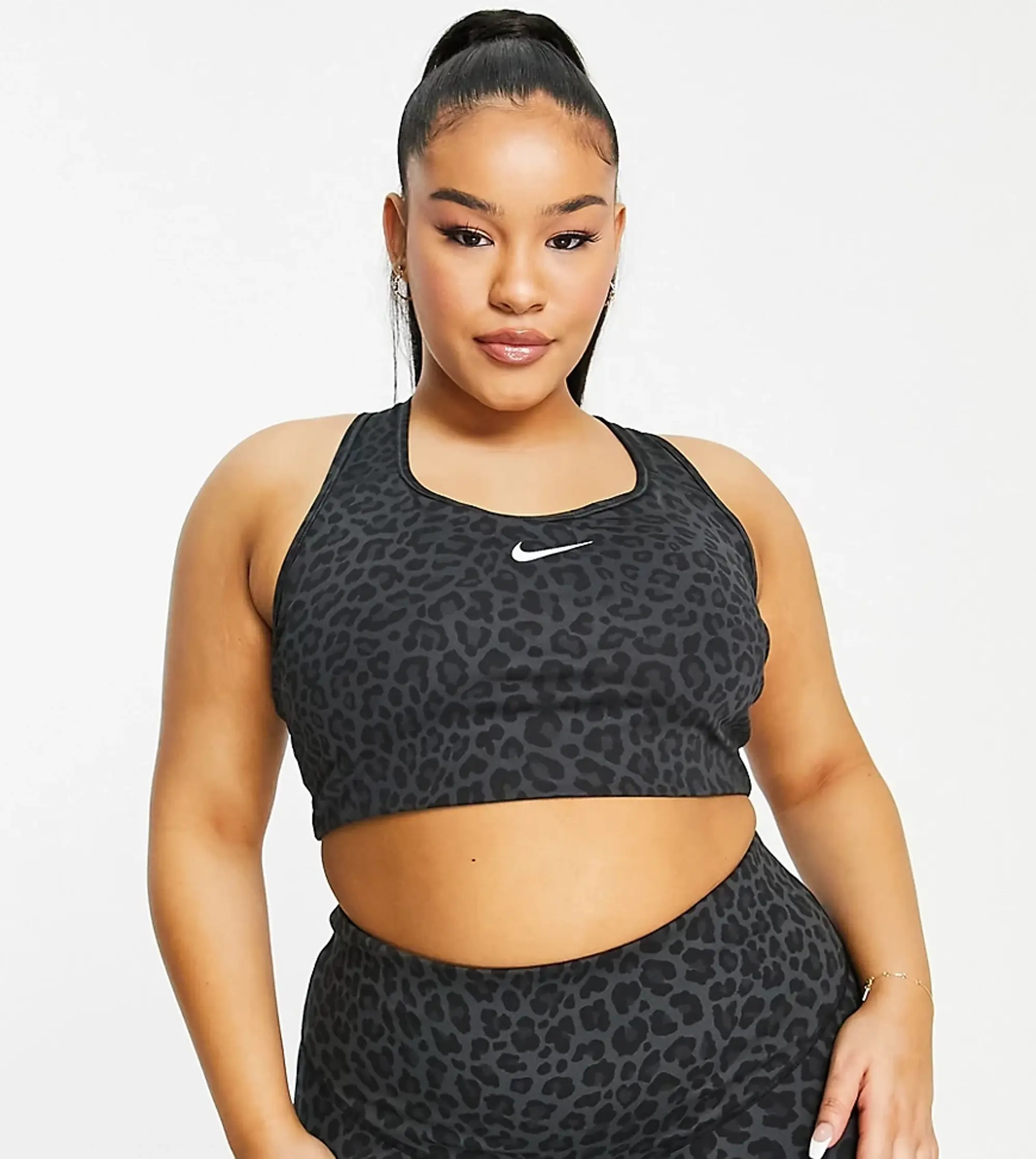 Nike Training Plus Swoosh medium support leopard print sports bra