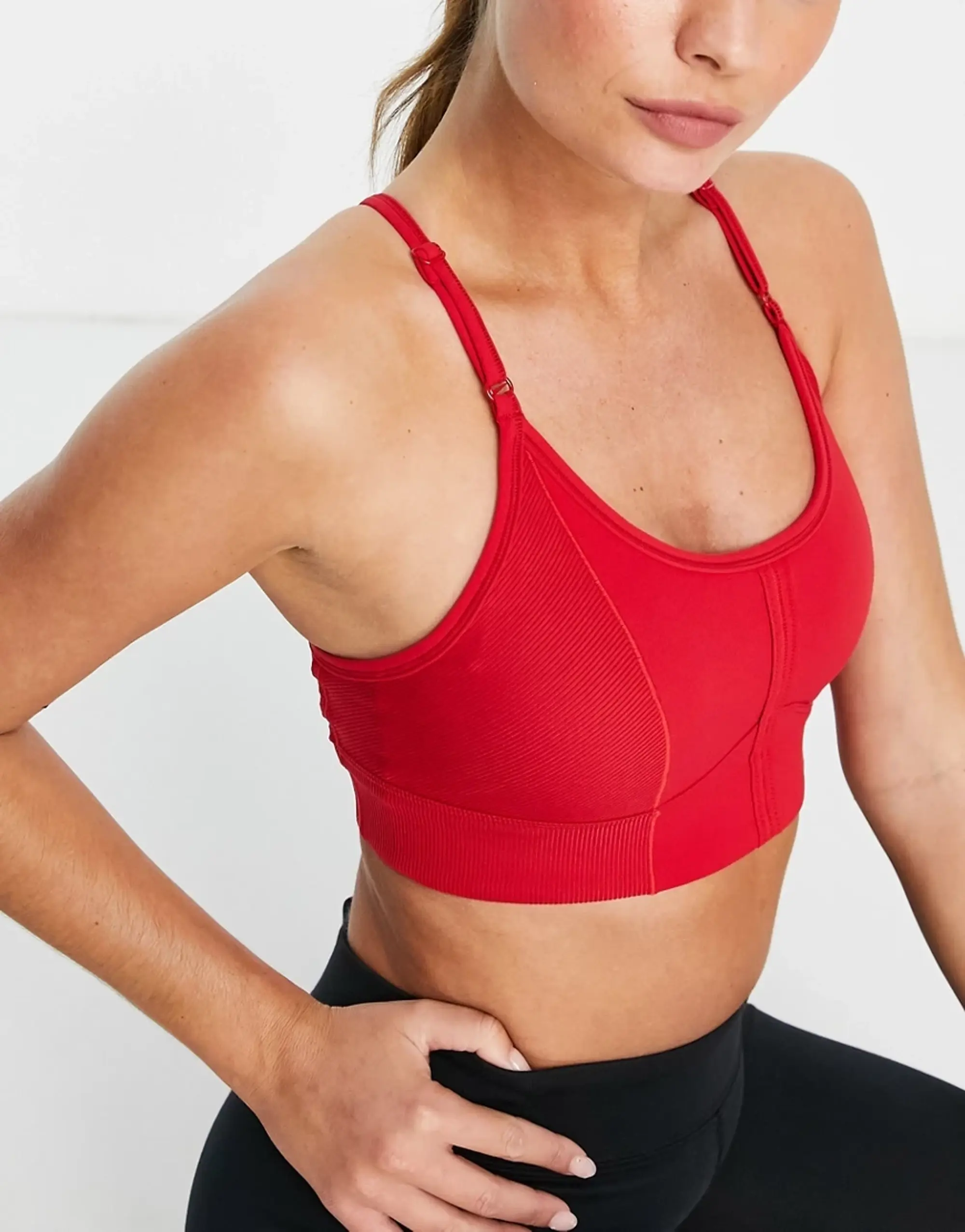 Nike Yoga Indy light support strappy sports bra in red, DD1183-687
