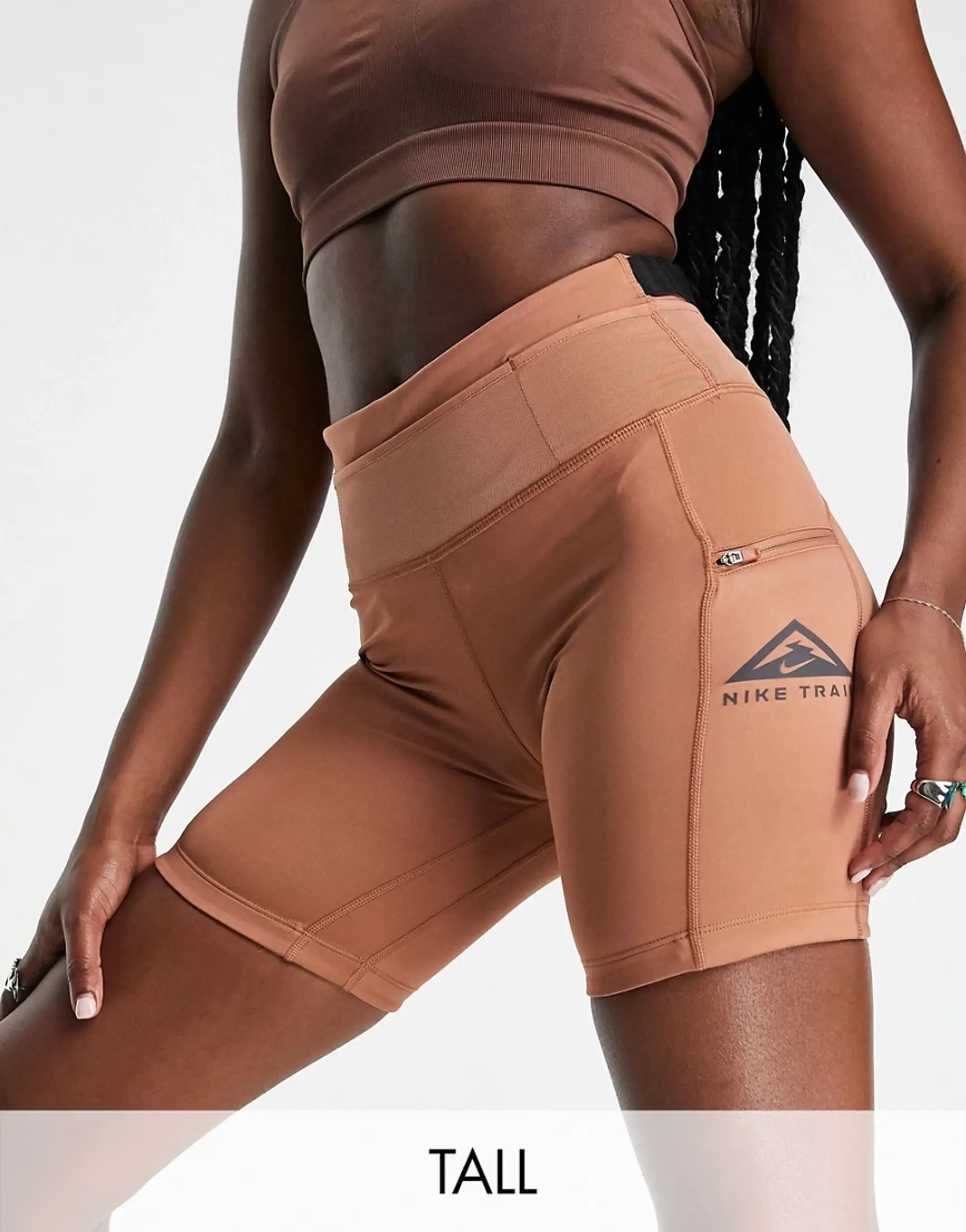 Nike Running Trail Epic Luxe Booty Legging Shorts In Beige-Neutral