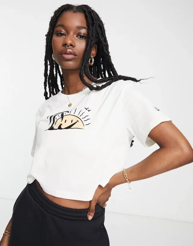 Nike Swoosh Sun Cropped T-Shirt In Sail White | DQ3309-133 | FOOTY.COM