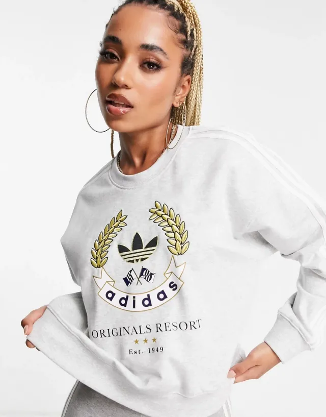 Adidas Originals Resort Sweatshirt In Grey | HL6557 | FOOTY.COM