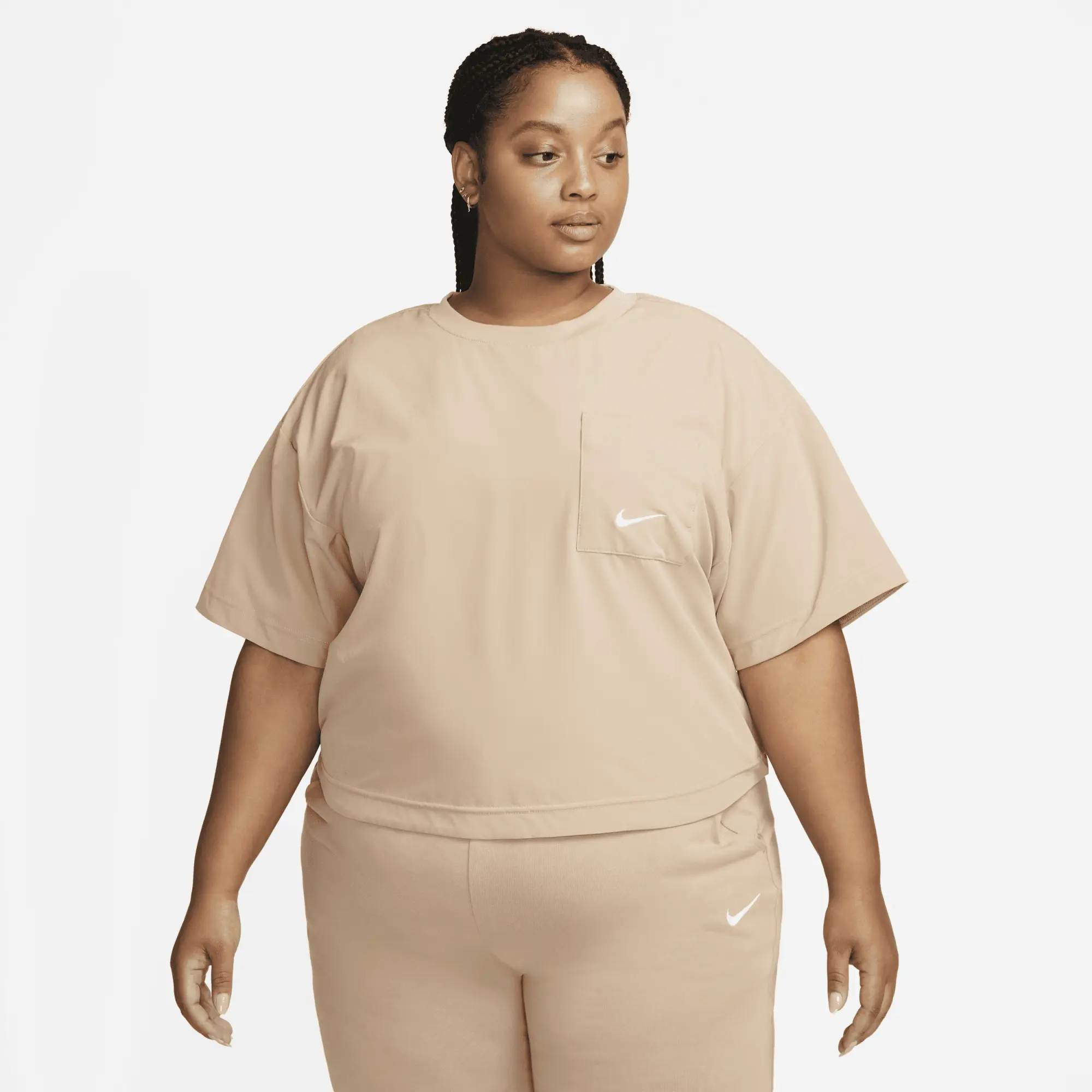 Nike Plus Everyday Modern Boxy Crop T-Shirt In Hemp Brown