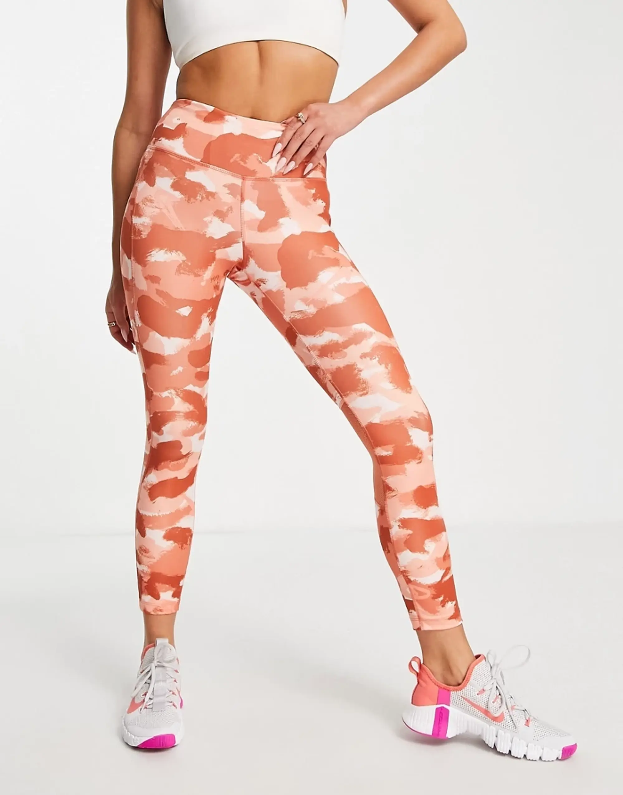 Nike Running Dri-Fit Fast Mid Rise Camo Leggings In Pink-Black, DM7719-610