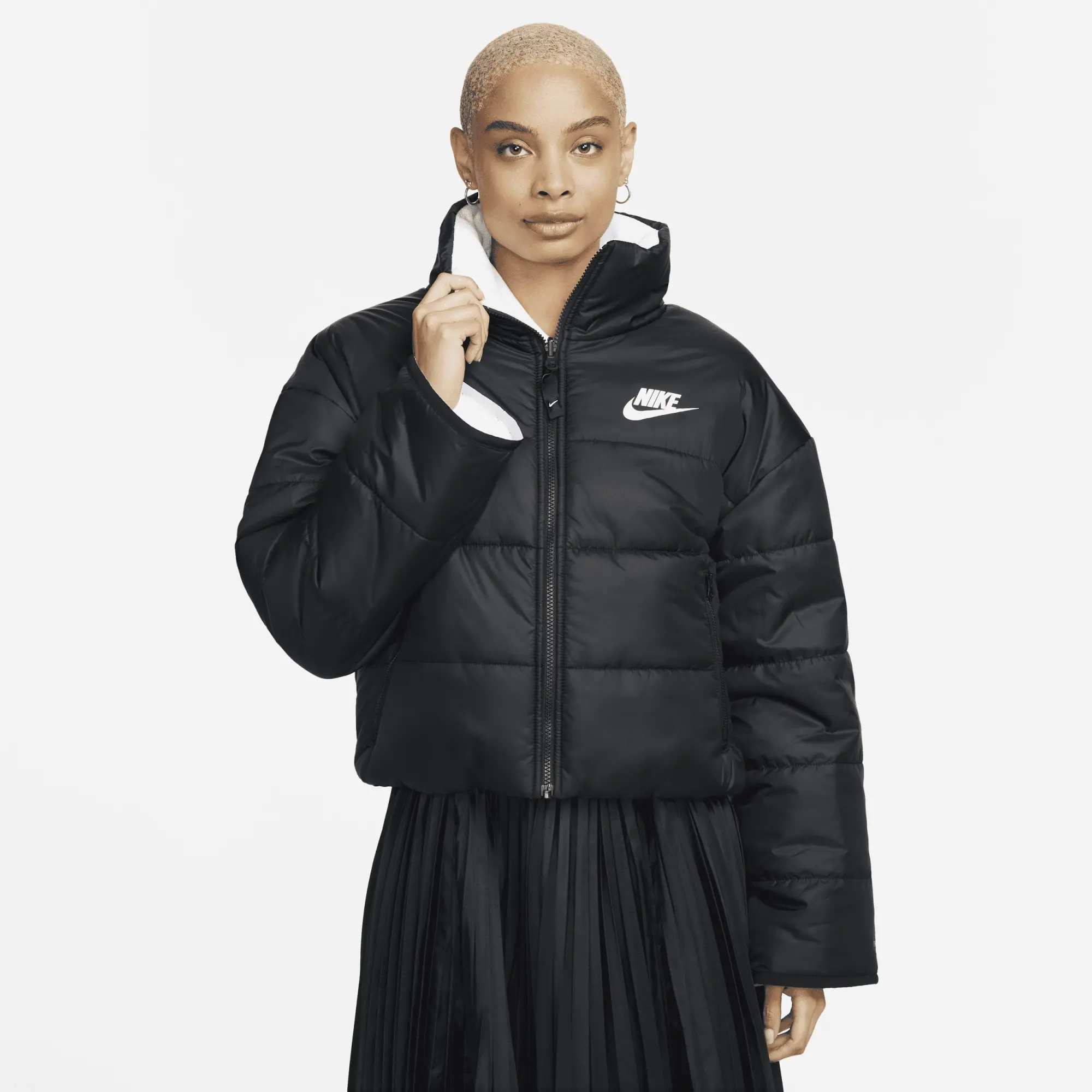 Nike Reversible Padded Fleece Jacket In Black And White