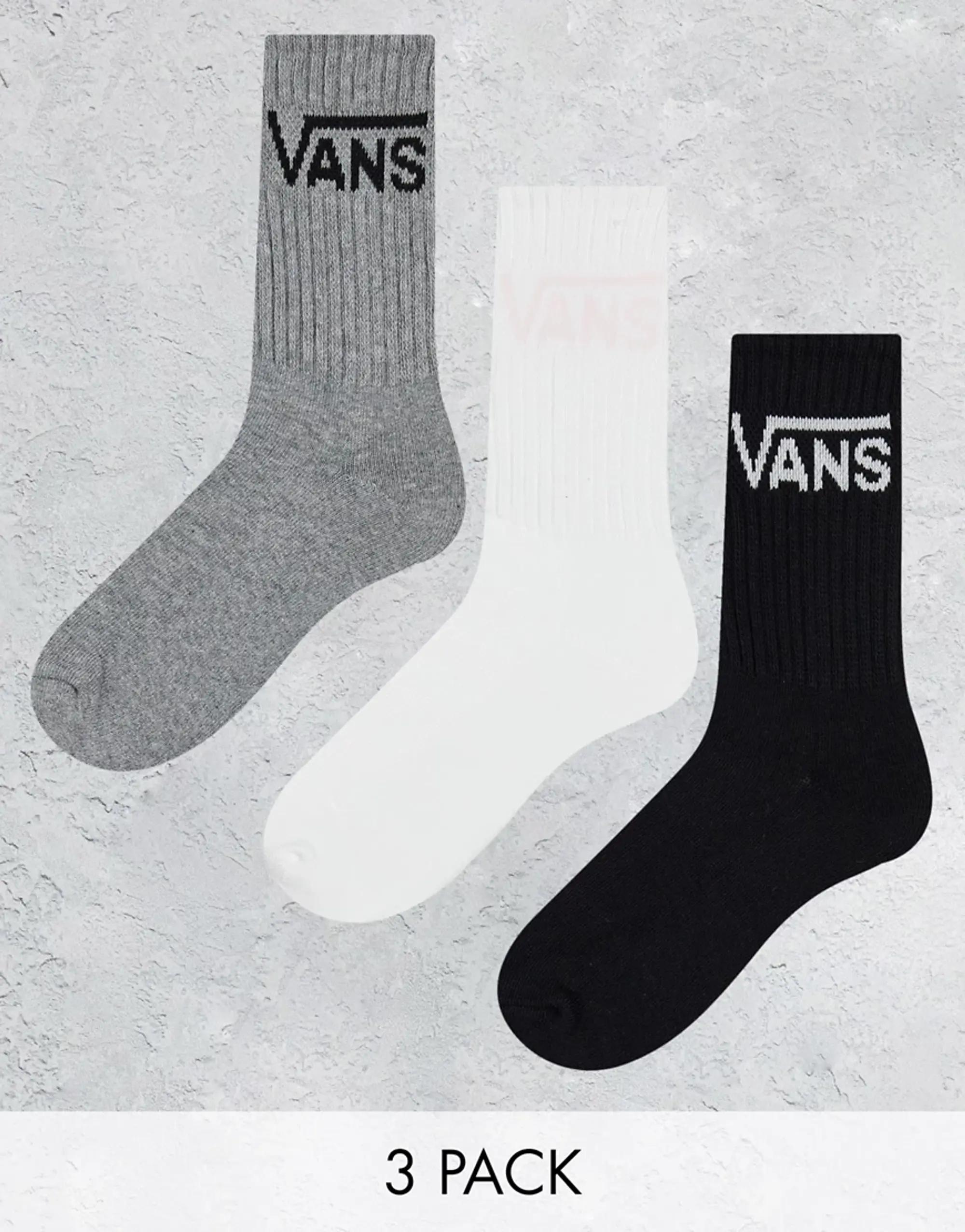 Vans Classic Crew Socks Multipack In White, Grey & Black
