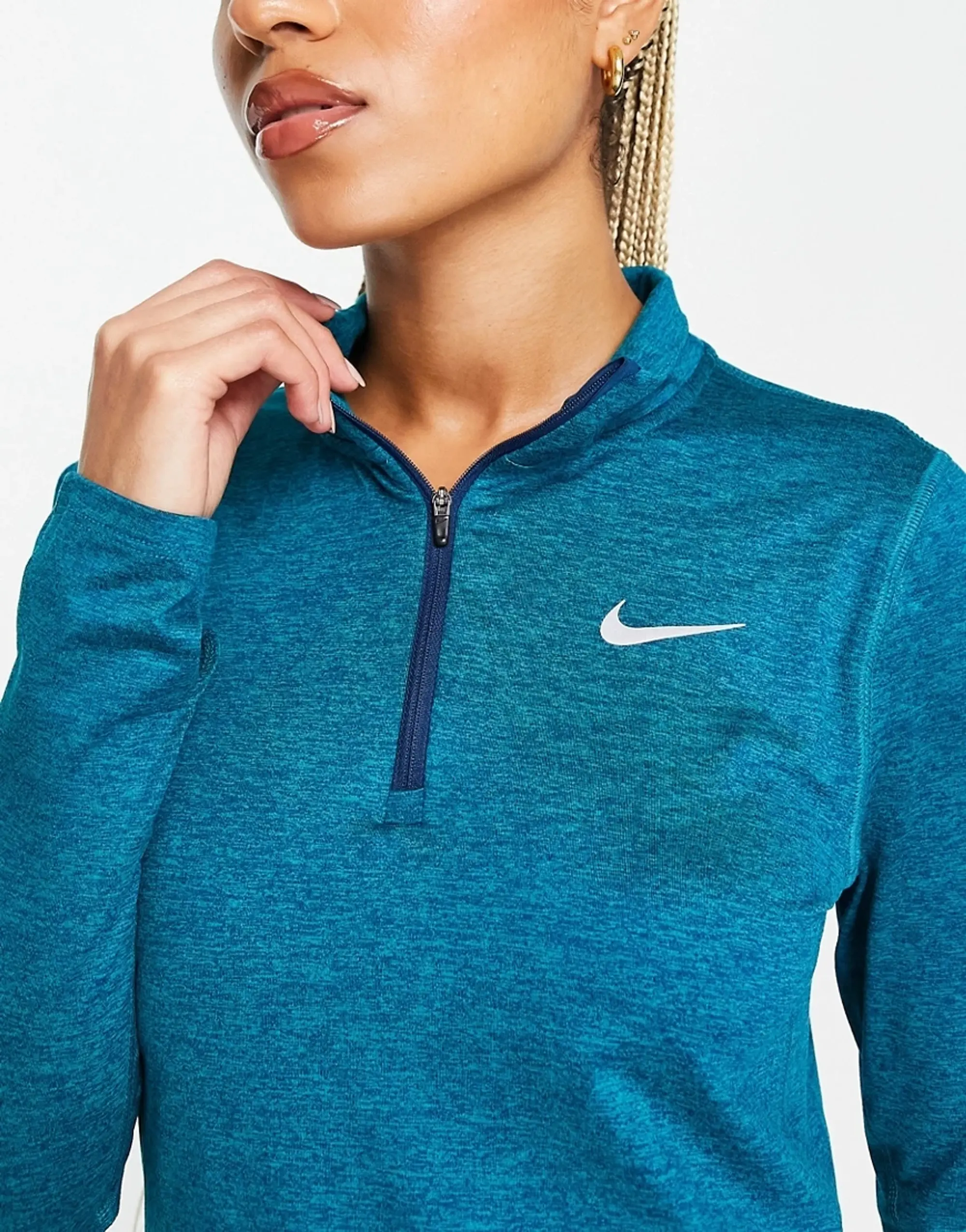 Nike Womens Element Half Zip Running T-Shirt - Valerian Blue / Bright Spruce / Heather