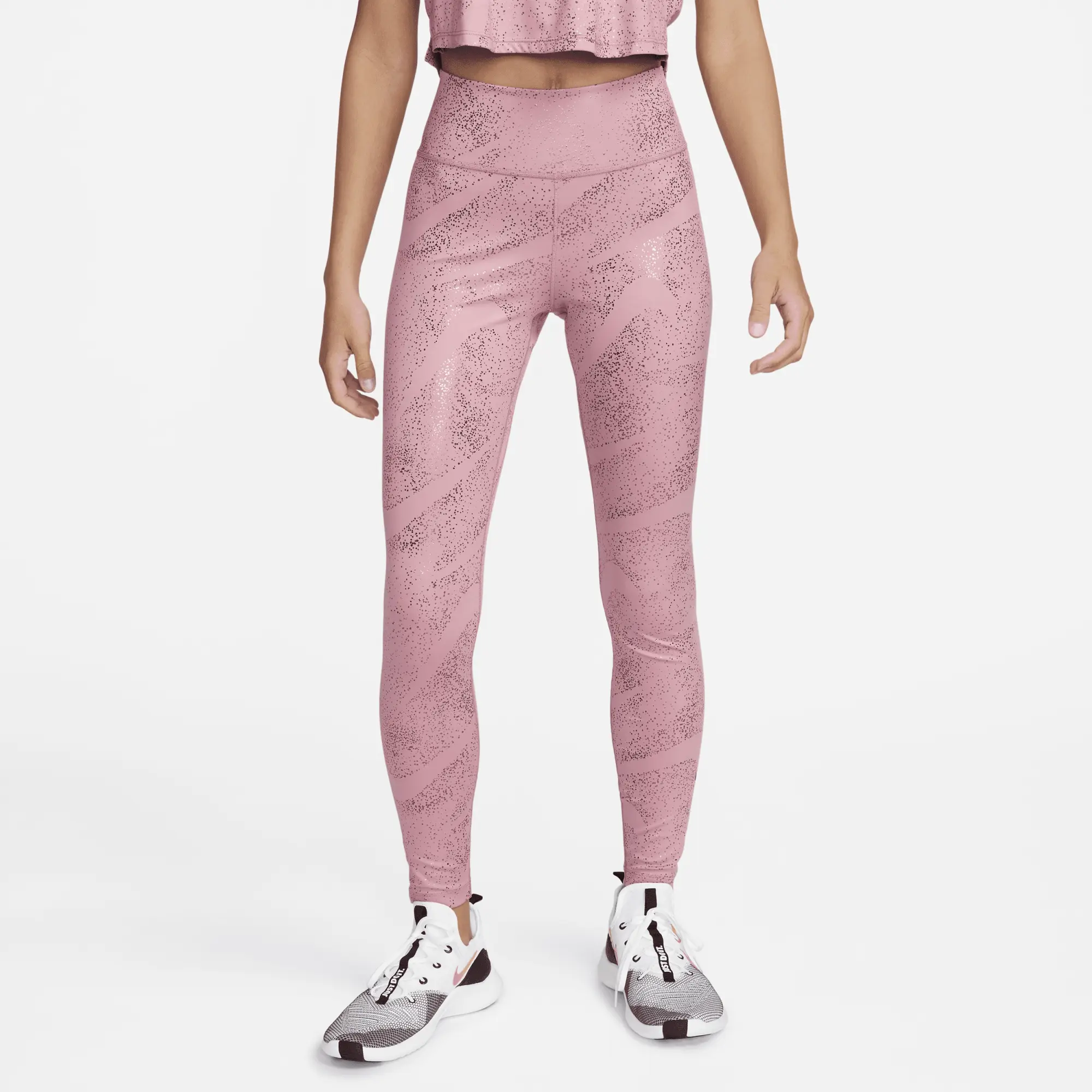 Nike Training One Dri-Fit Glitter Printed Mid Rise Leggings In Pink