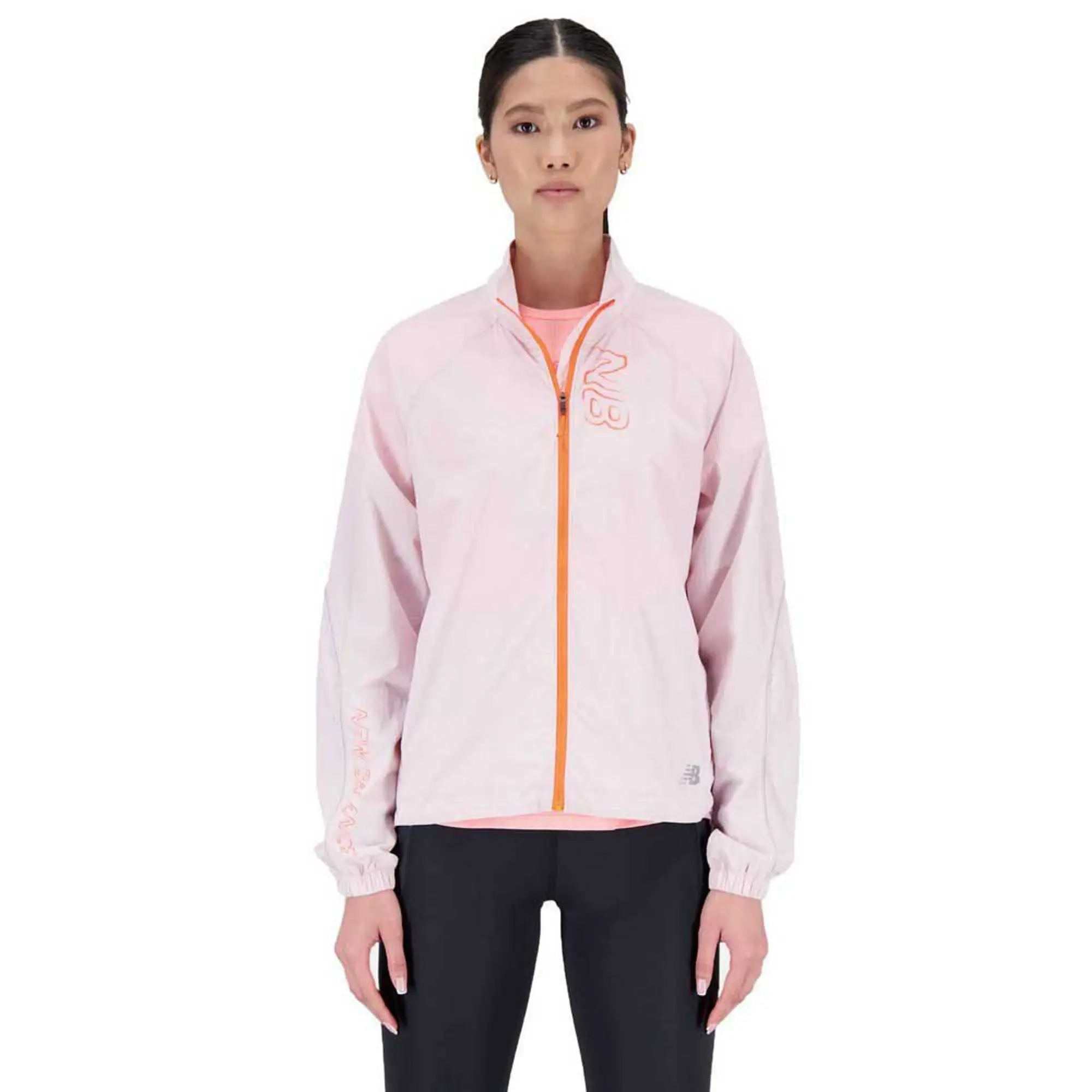 New Balance Women's Printed Impact Run Light Pack Jacket in Pink Polywoven