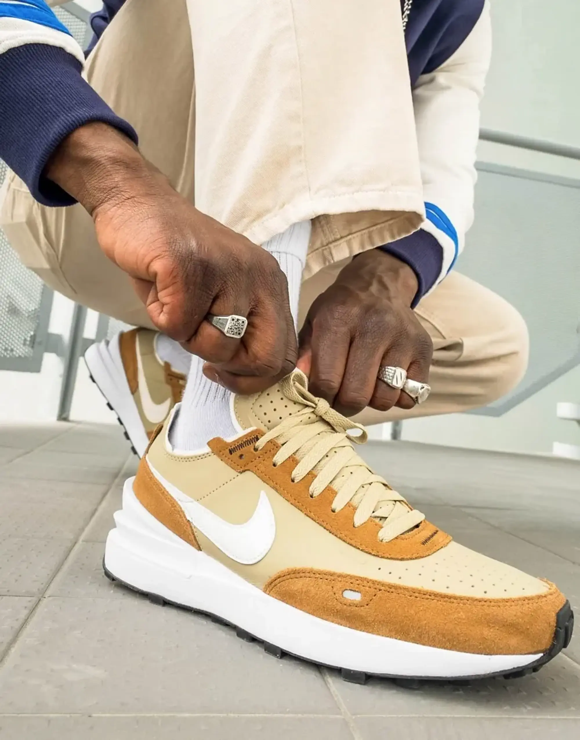 Nike Waffle One Leather Trainers In Beige And Brown-Neutral