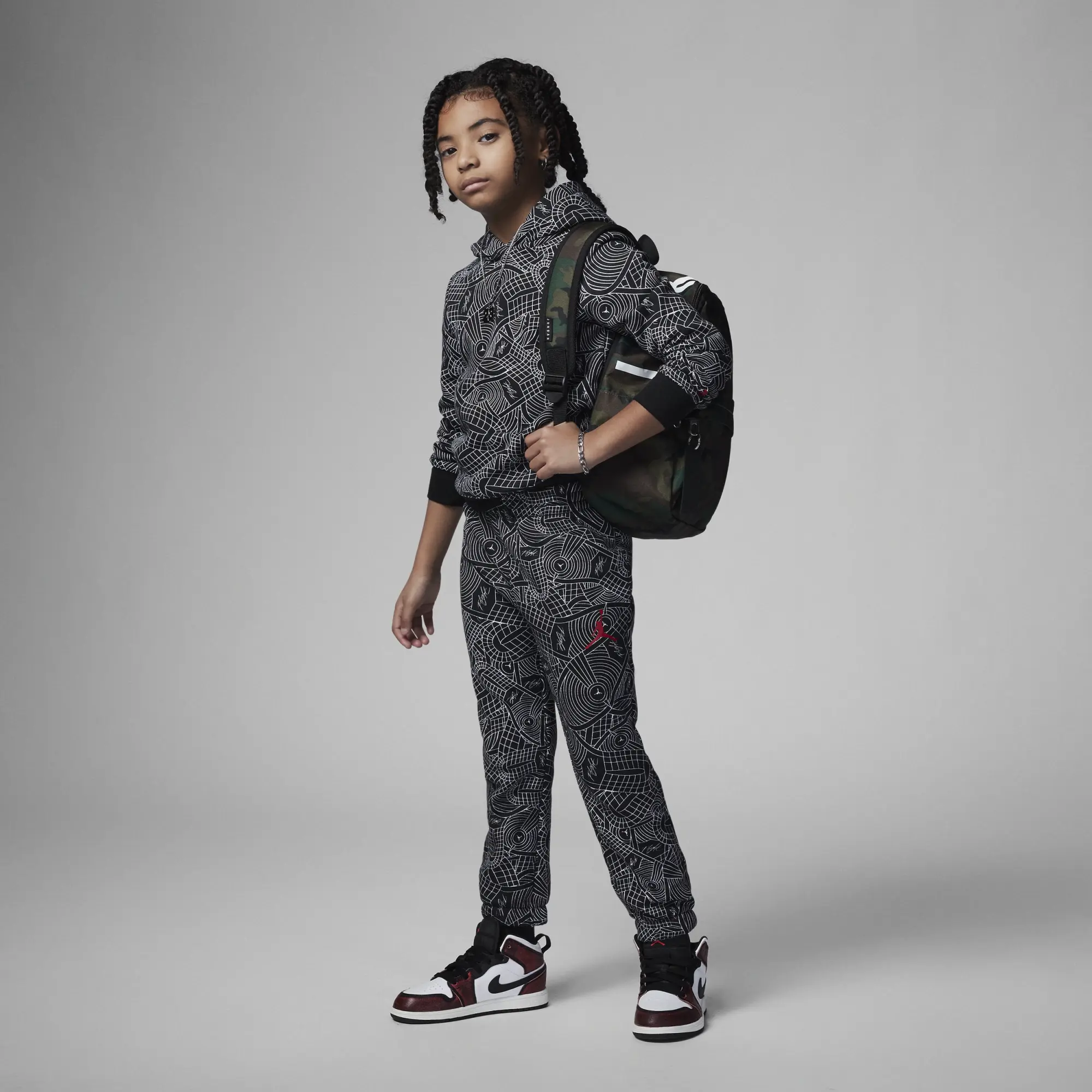 Nike Jordan Flight Printed Sweatshirt Set Younger Kids' Set - Black
