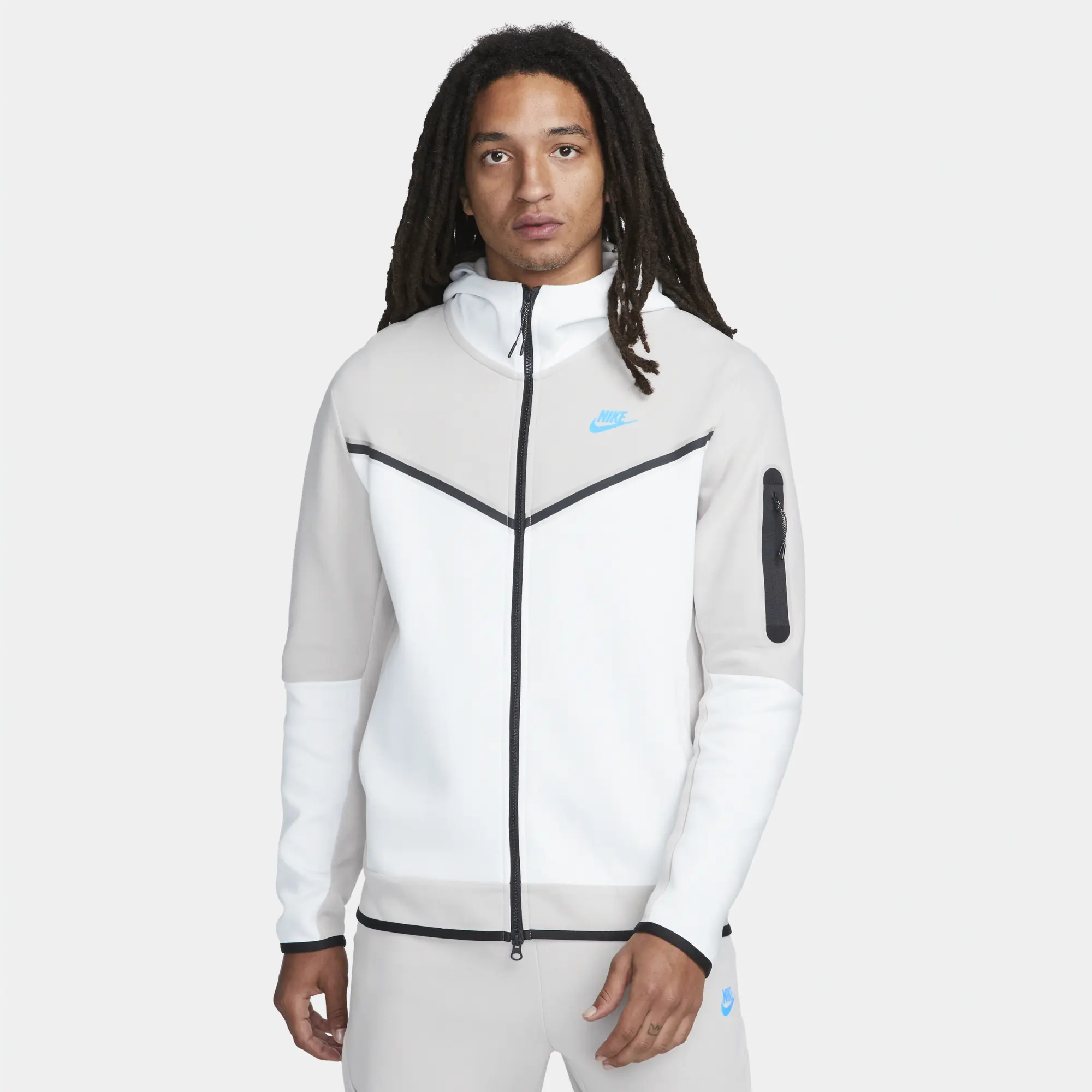 Nike Tech Fleece Colour Block Hoodie - Iron Ore / White / Baltic Blue