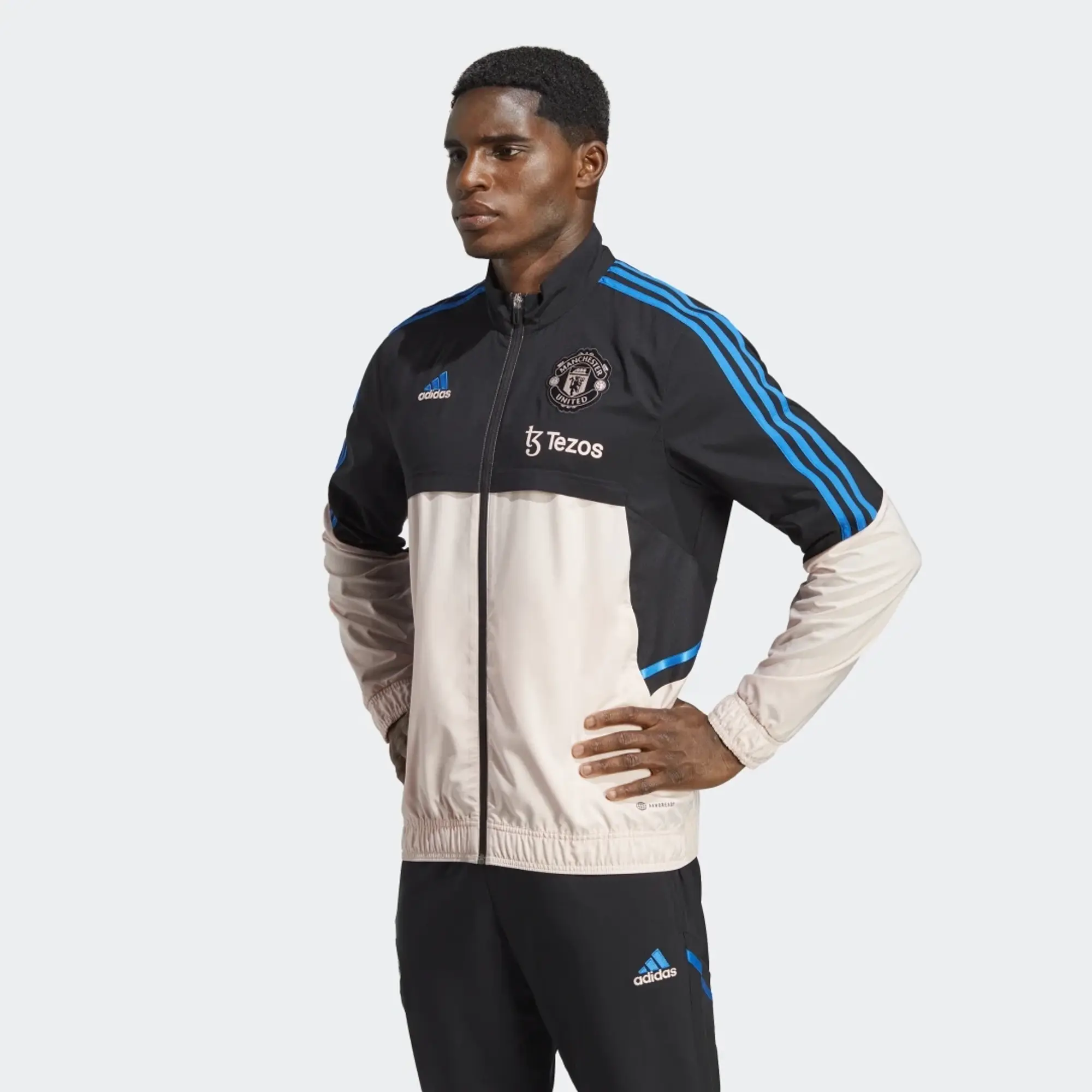 Adidas Football Manchester United Tracksuit Jacket In Black And Pink
