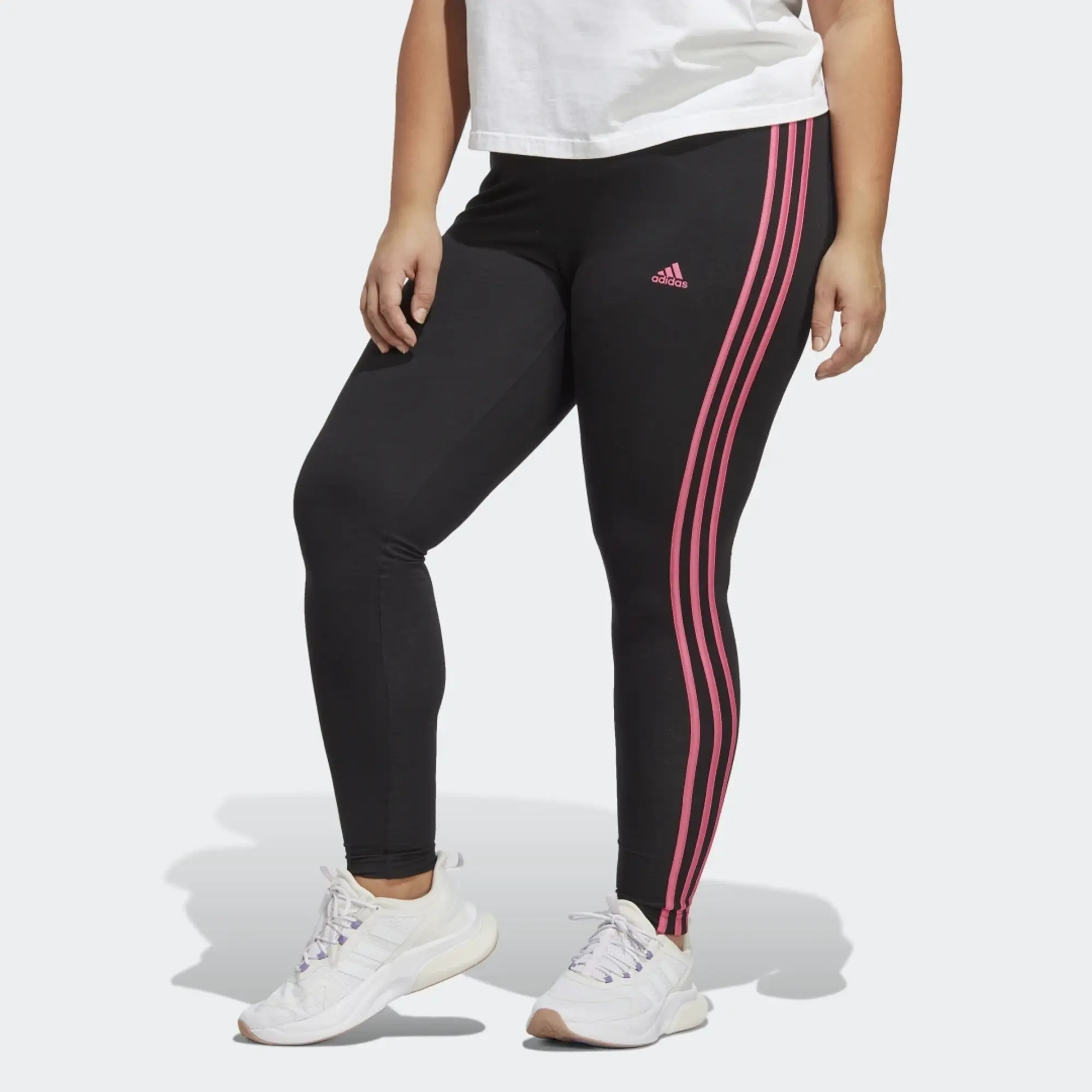 adidas Sportswear 3 Stripe Leggings - Plus Size - Black/Pink