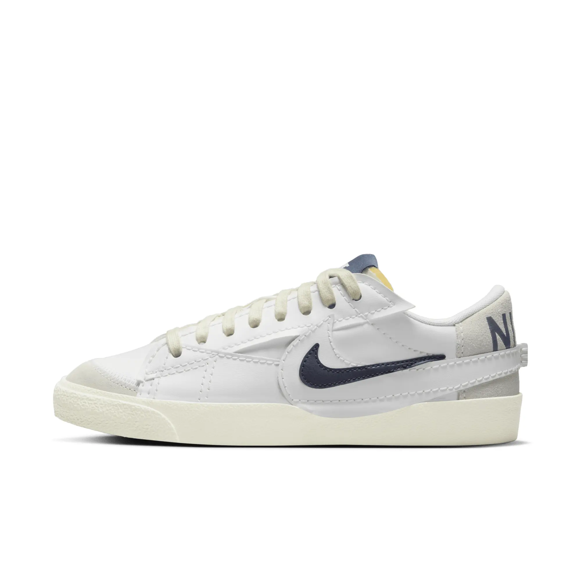 Nike Blazer '77 Jumbo Low Trainers With Double Swoosh In White And Navy