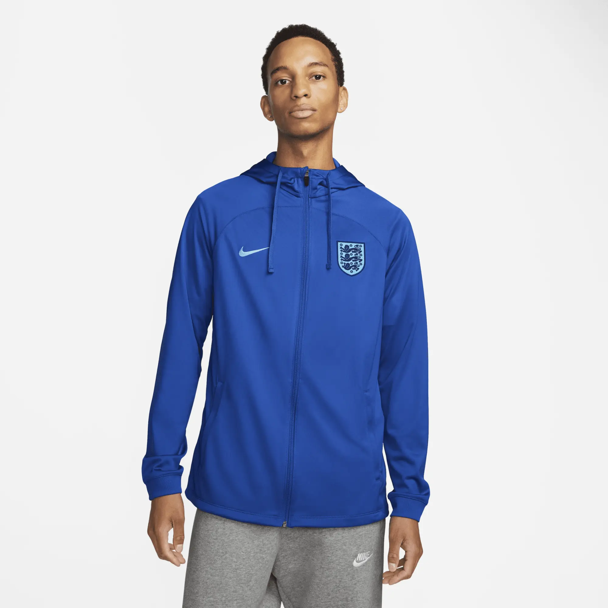 Nike 2022-2023 England Strike Hooded Foootball Jacket (Blue)