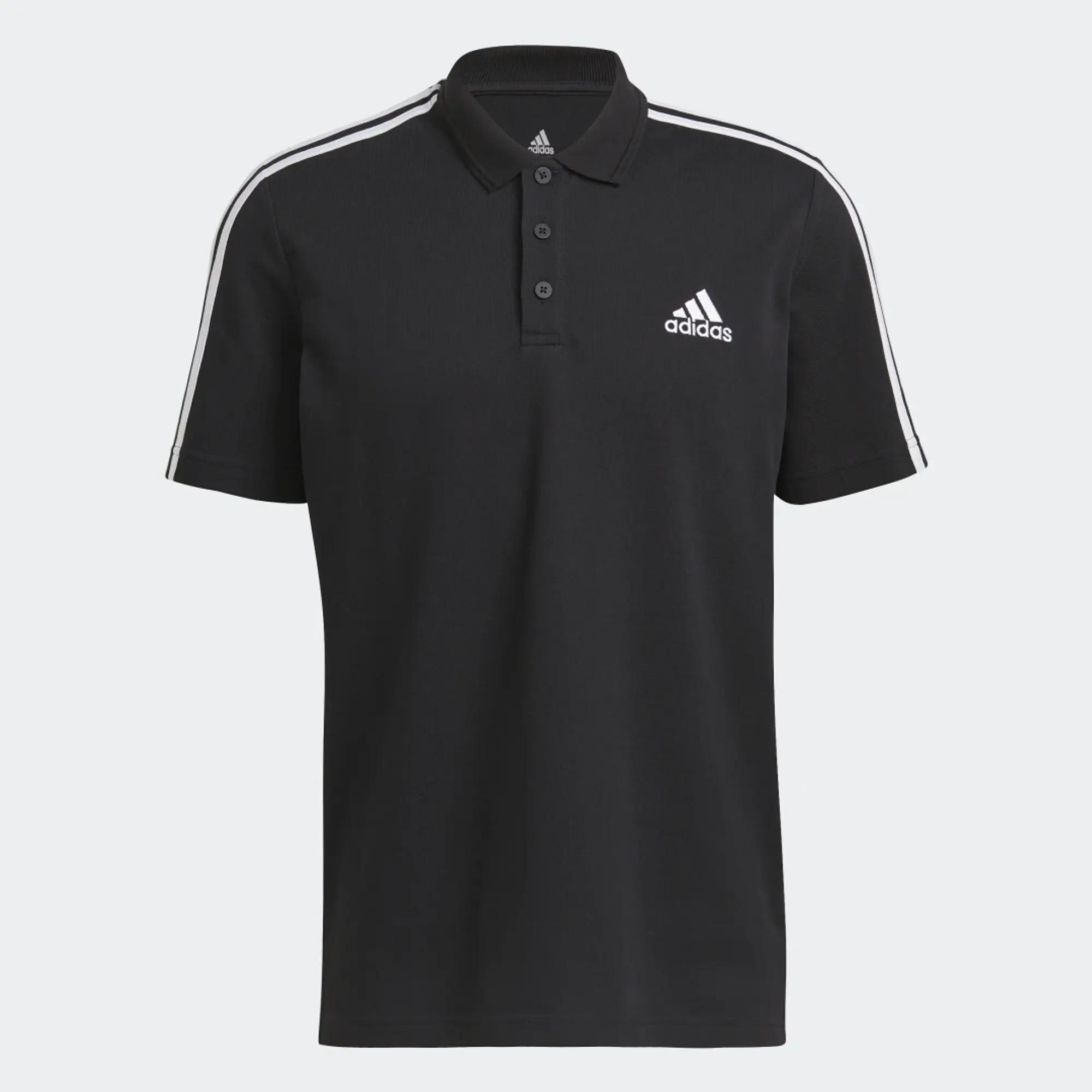 Manchester United adidas 3 Stripe Polo Shirt - Black - Mens