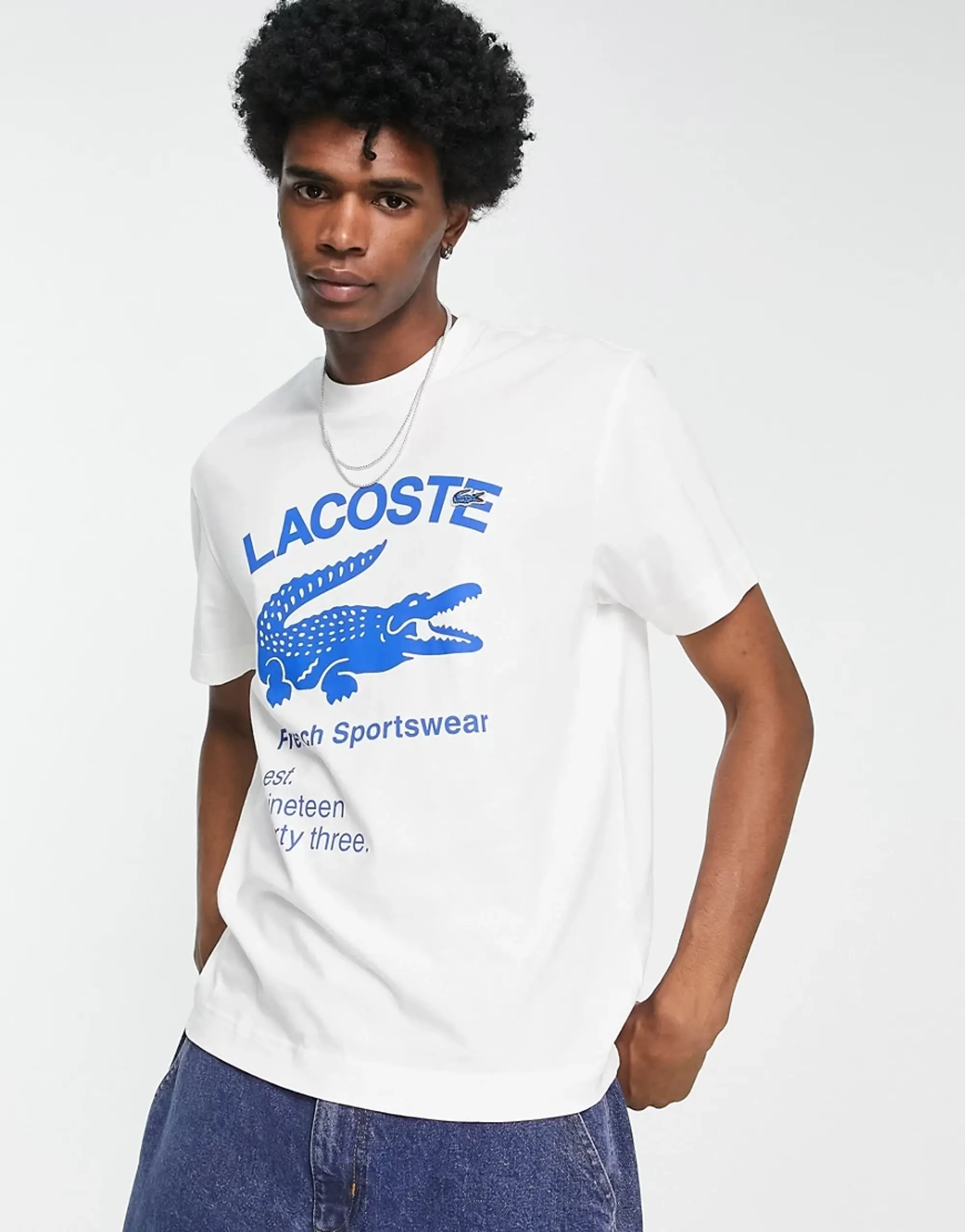 Lacoste T-Shirt With Large Logo And Croc In White