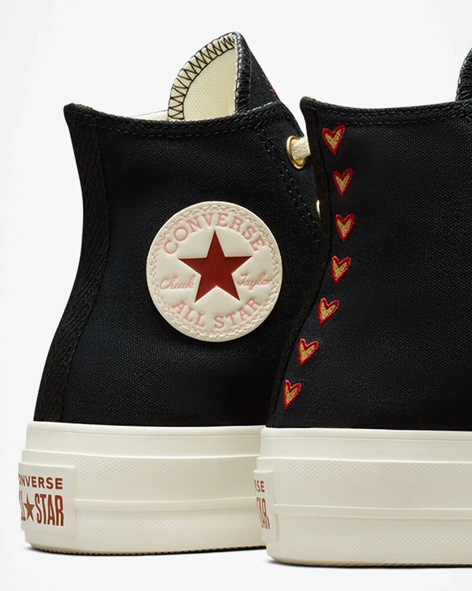Converse Chuck Taylor All Star Lift Hi Platform Trainers With Heart Embroidery In Black