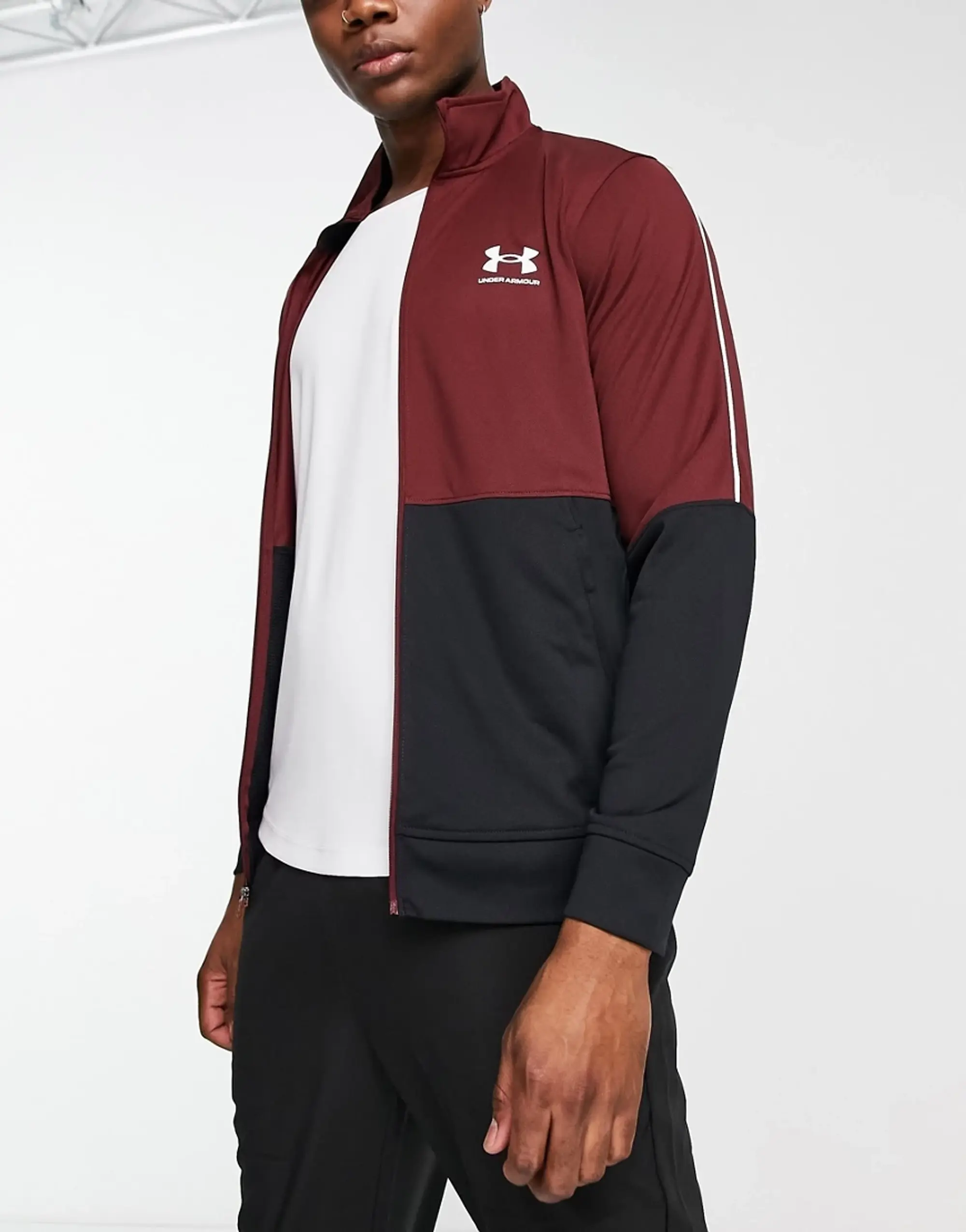 Under Armour Training Pique Track Jacket In Black And Burgundy Colourblock-Red