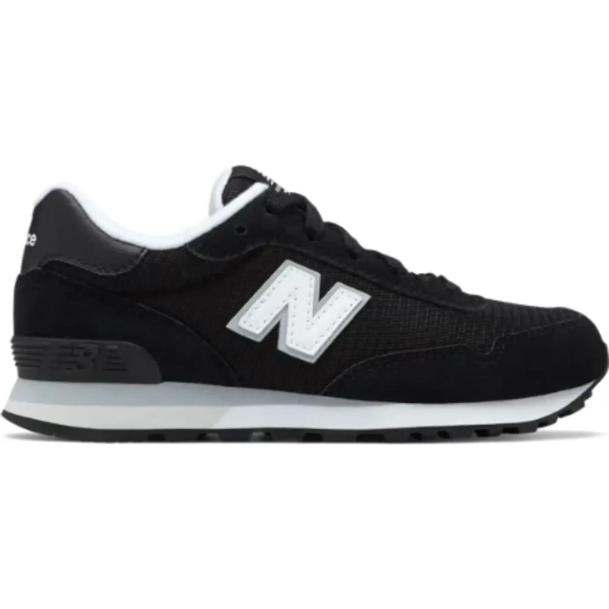 New Balance Kids' 515 Classic: Evergreen in Black/White Leather