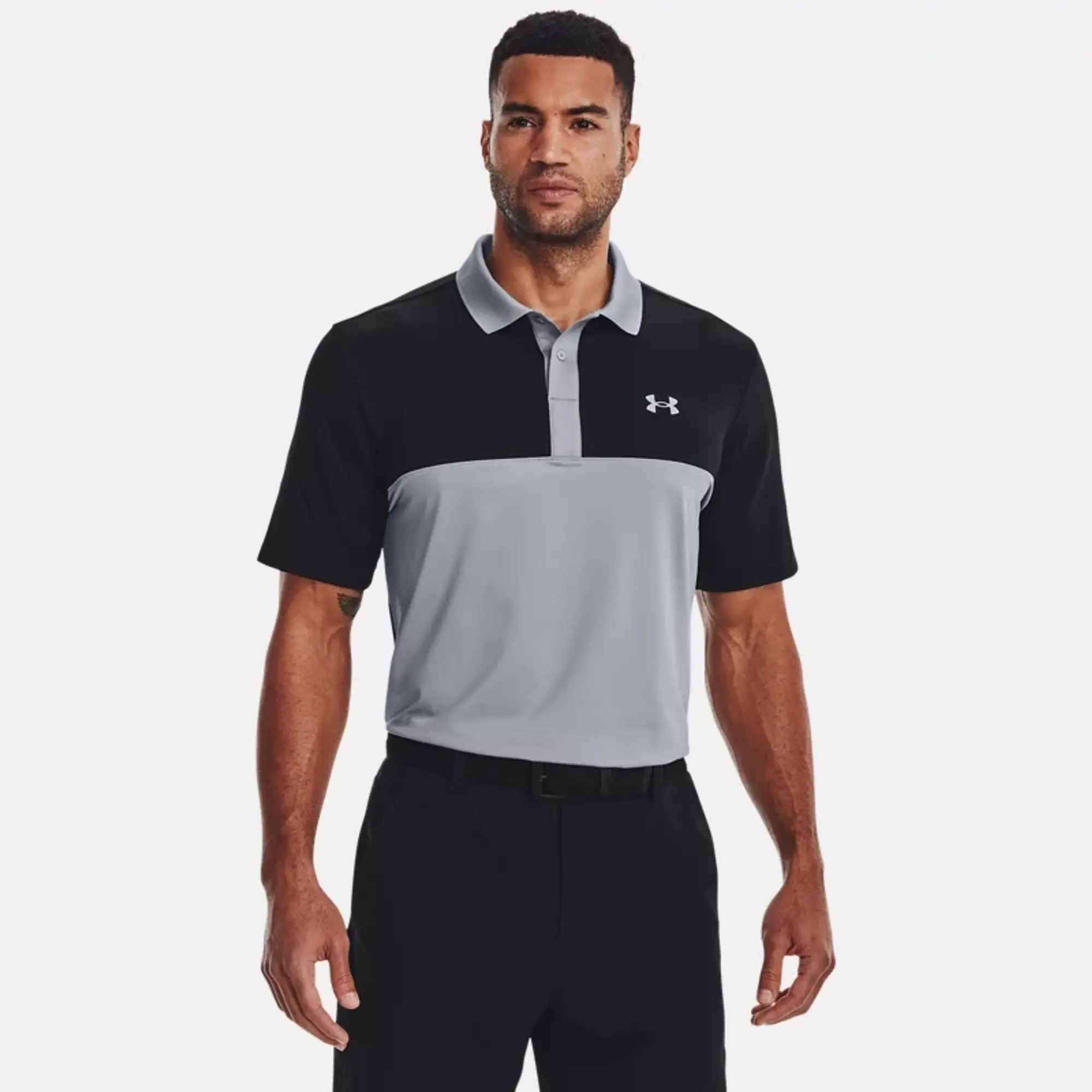 Under Armour Mens Perf 3.0 Color Block Polo Steel/Black