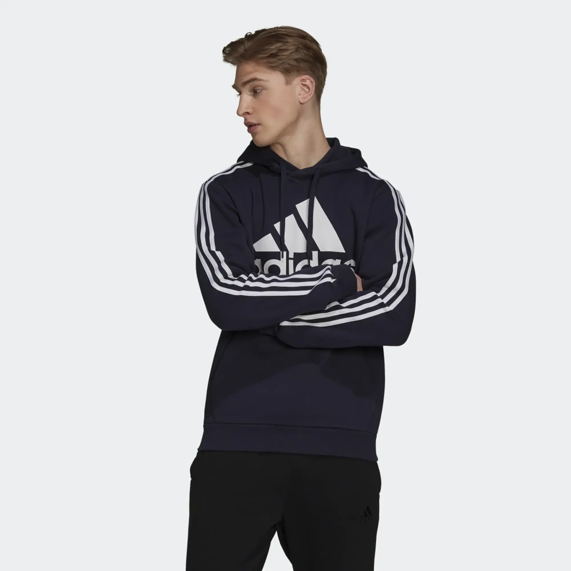 adidas Sportswear Essentials Fleece 3-Stripes Logo Hoodie - Navy/White, Navy/White