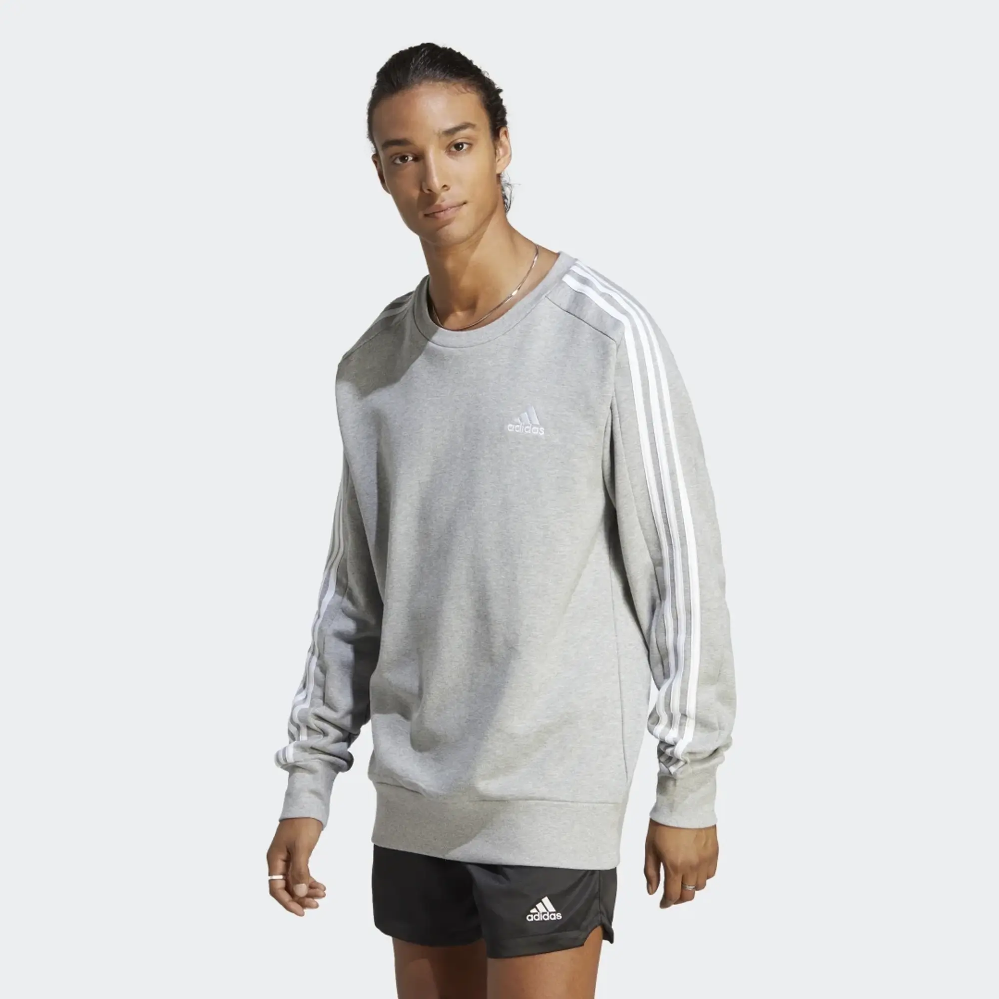 adidas Essentials French Terry 3-Stripes Sweatshirt - Medium Grey Heather