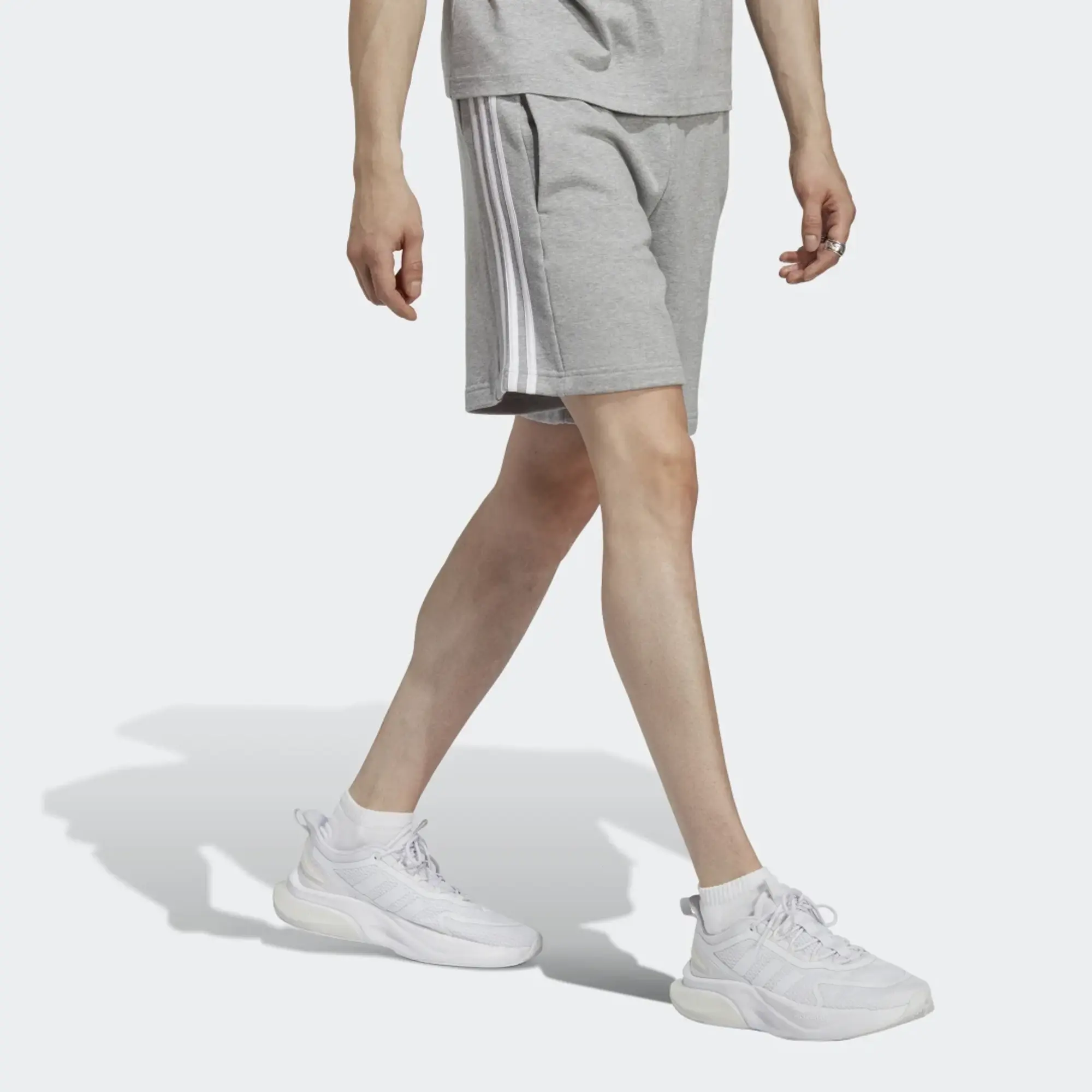 adidas Essentials French Terry 3-Stripes Shorts - Medium Grey Heather