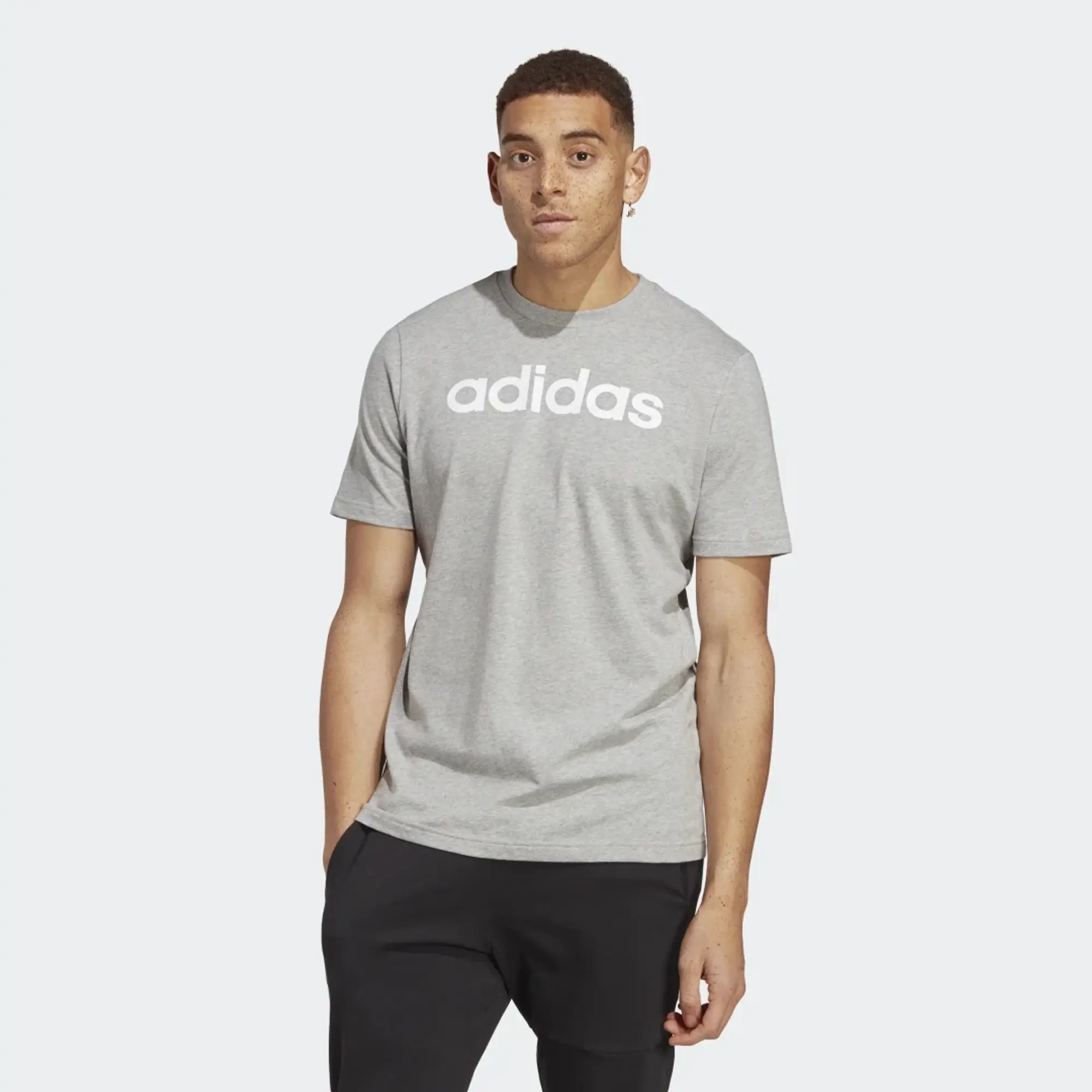 adidas Sportswear Essentials Single Shirt Linear Embroidered Logo T-Shirt - Grey, Grey