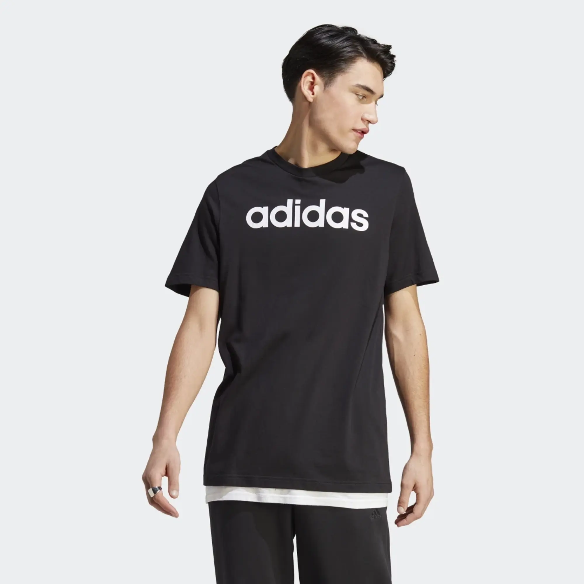 adidas Mens Essentials Linear Logo Short Sleeve T-Shirt - Black, Black