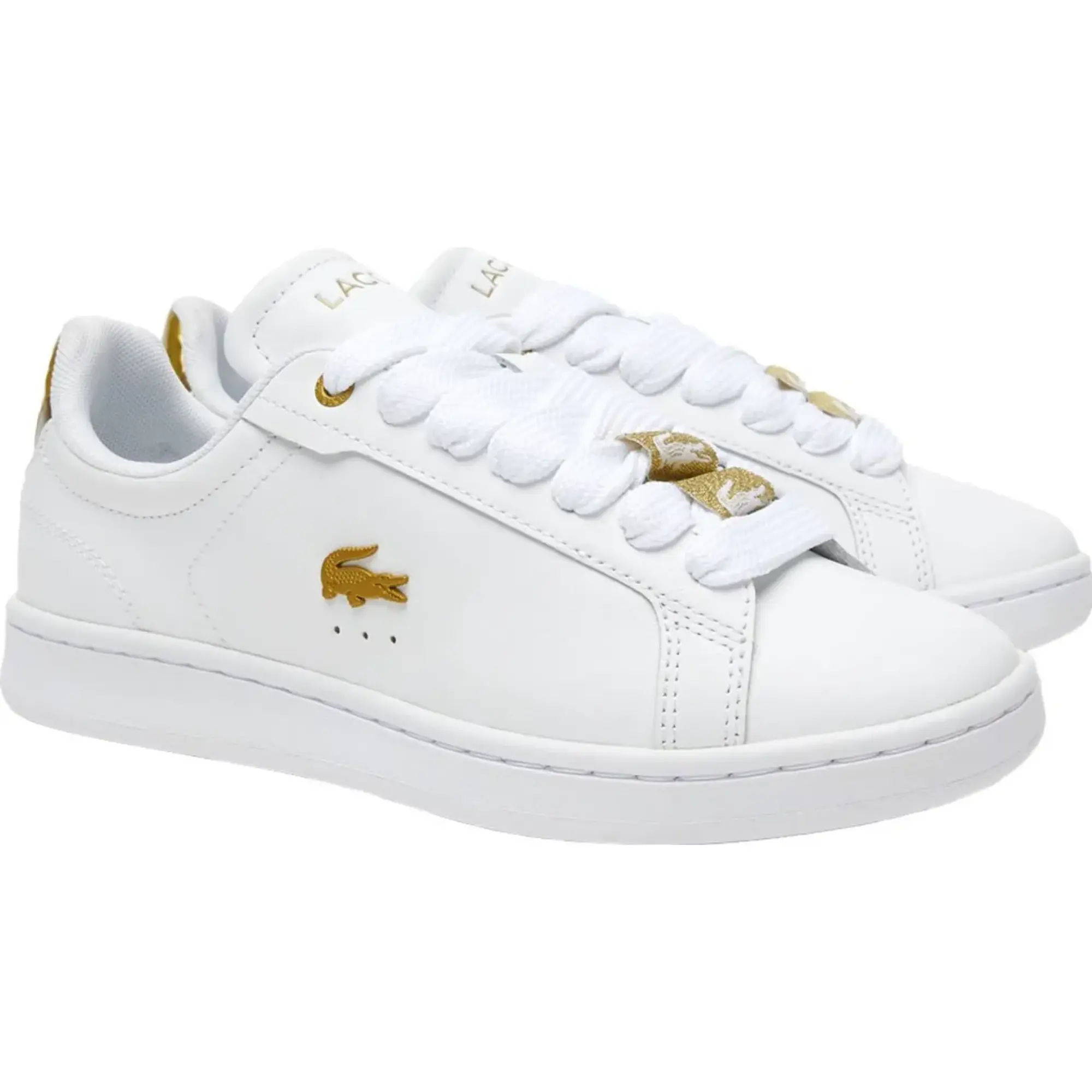 Lacoste carnaby pro leather trainers in white & gold
