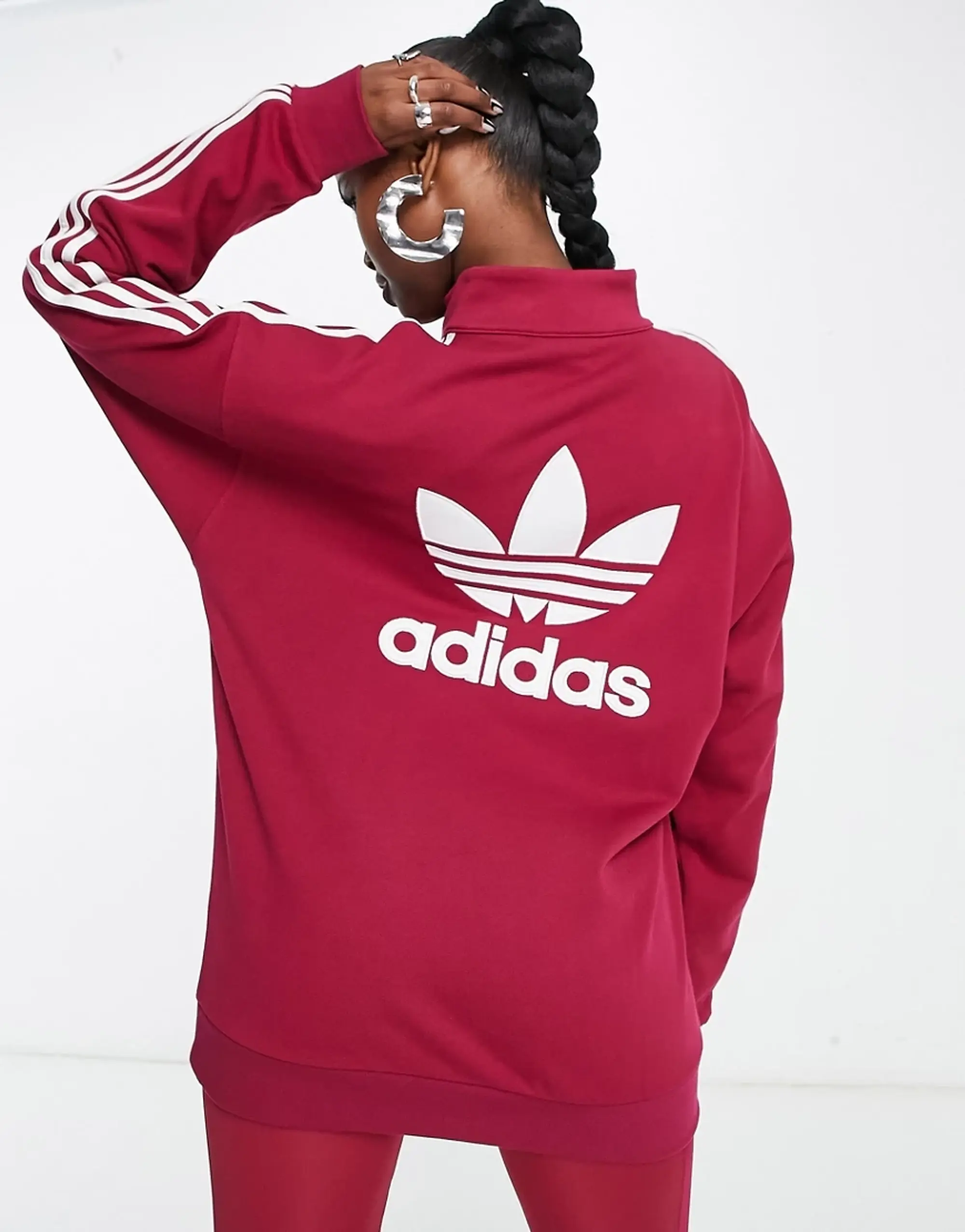 Adidas Originals 'Centre Stage' Quarter Zip Fleece In Maroon-Red