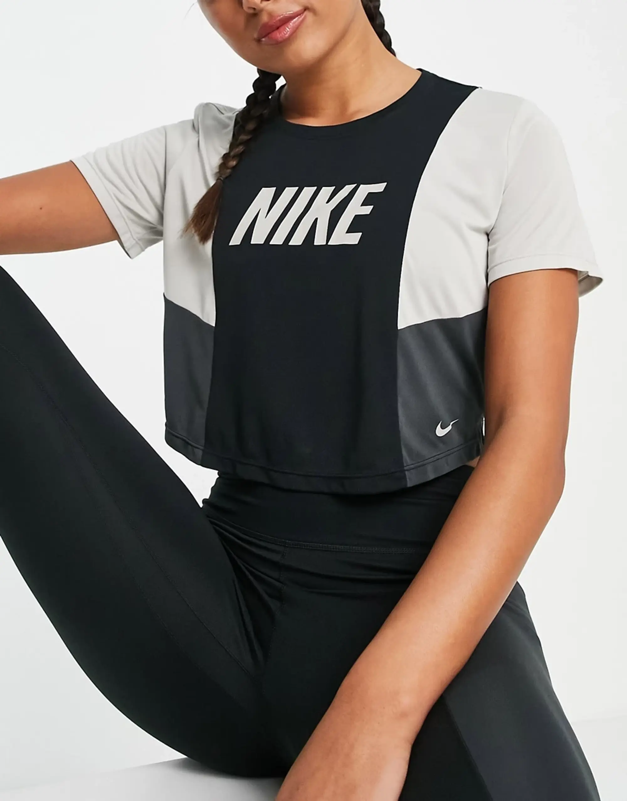 Nike Training One Colourblock Dri-Fit Cropped T-Shirt In Black